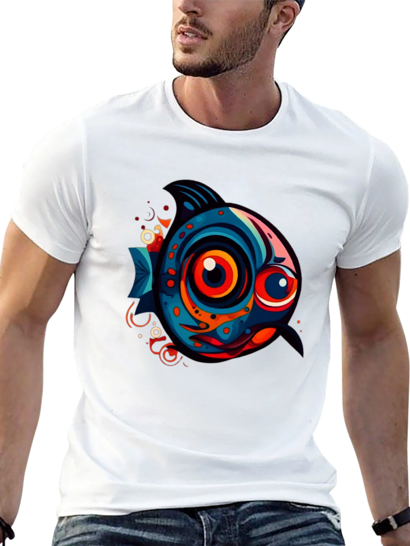 Funky Fish Graphic Tee - Black Cotton T-Shirt