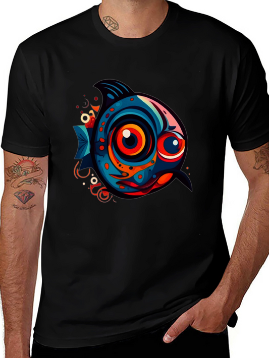 Funky Fish Graphic Tee - Black Cotton T-Shirt