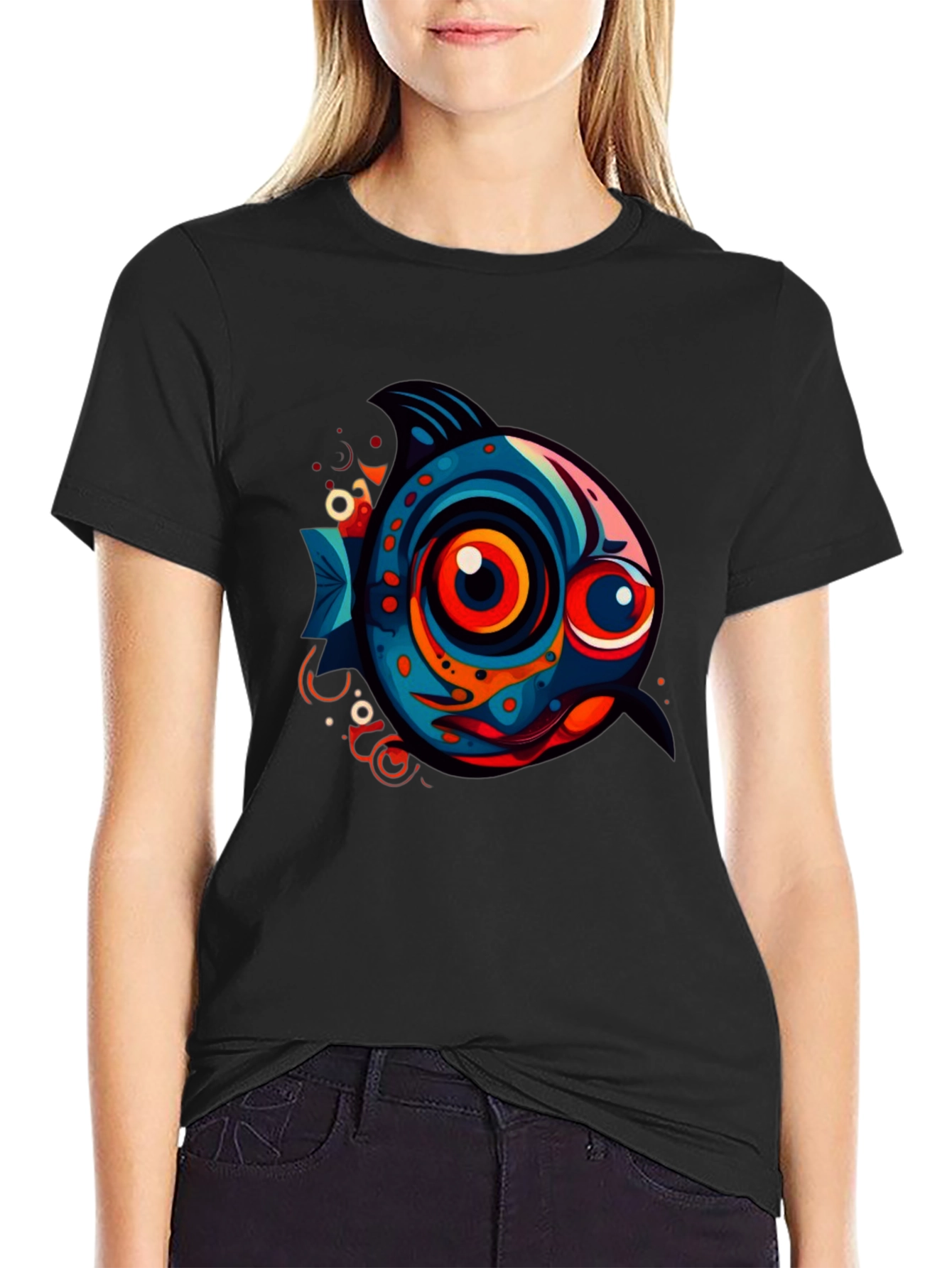 Funky Fish Graphic Tee - Black Cotton T-Shirt
