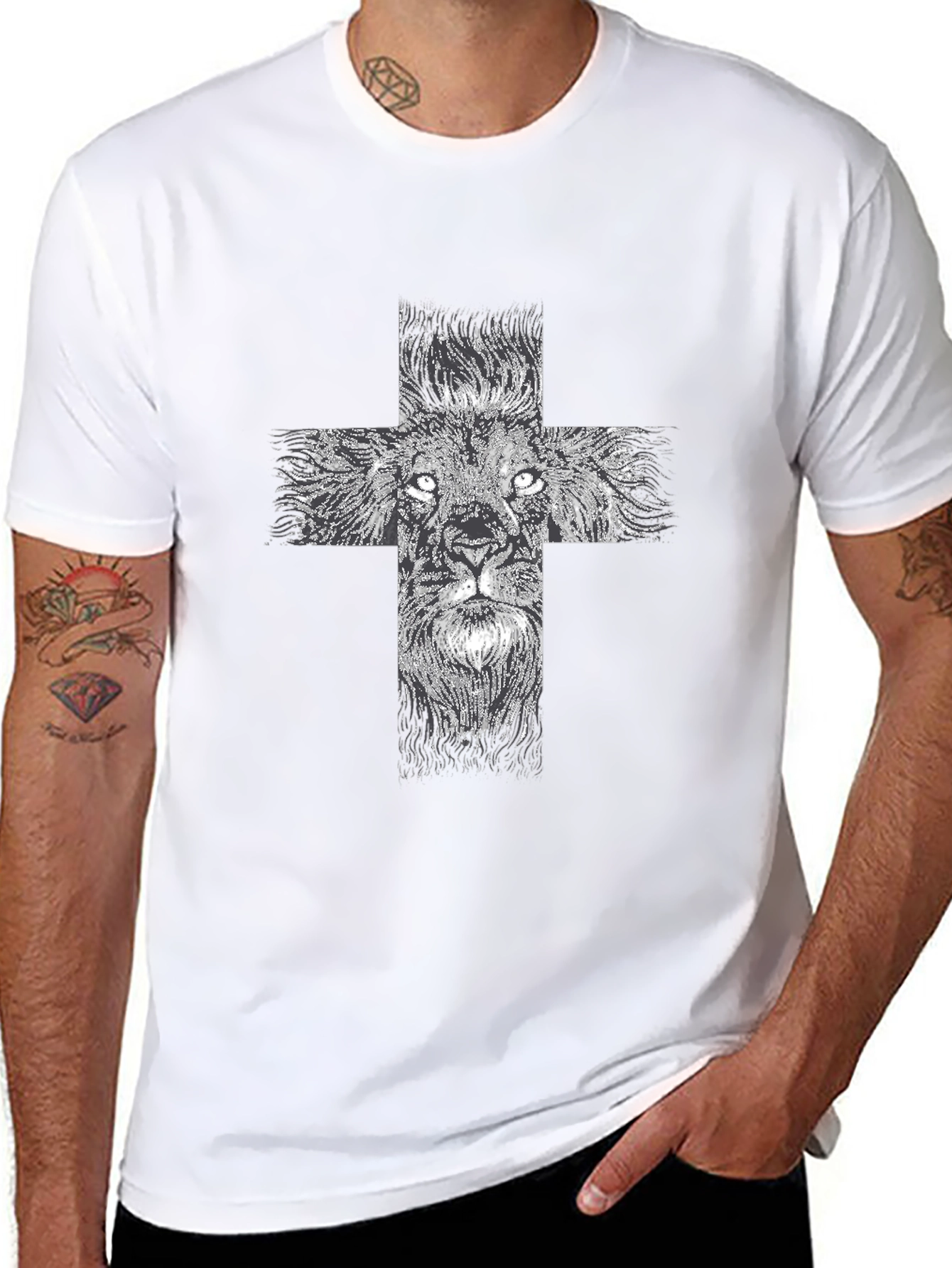 Lion Cross Graphic Black T-Shirt