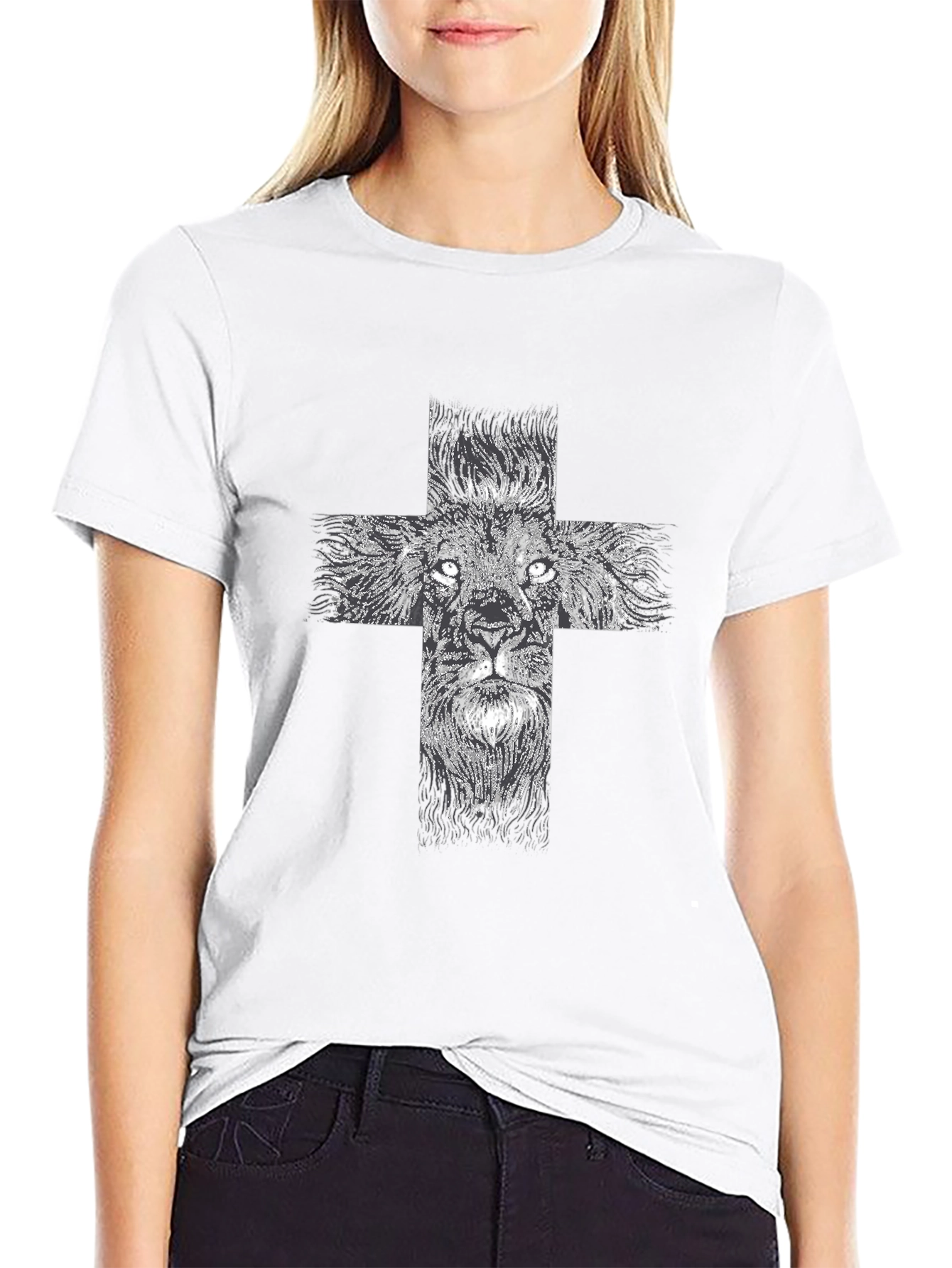 Lion Cross Graphic Black T-Shirt