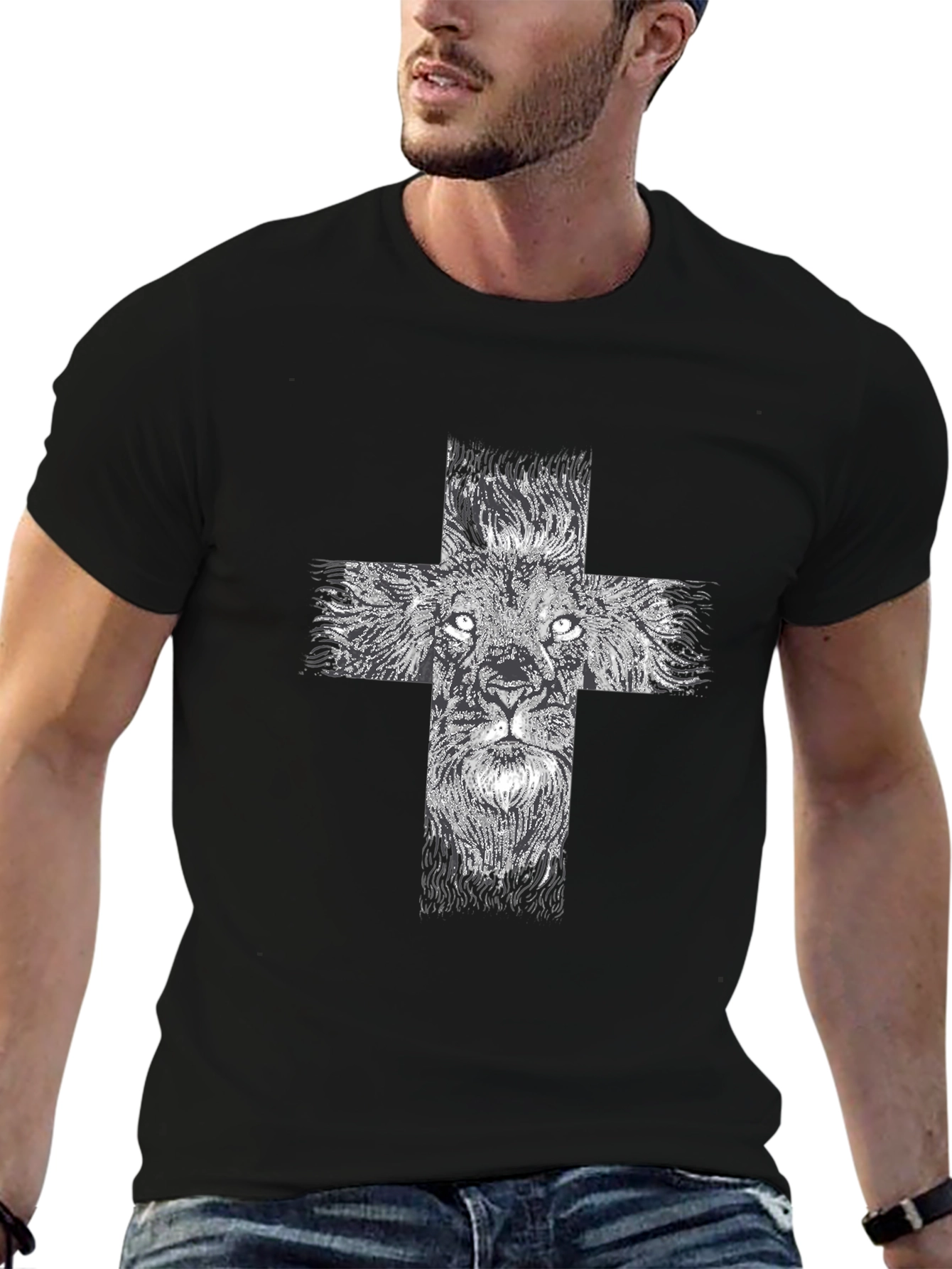 Lion Cross Graphic Black T-Shirt