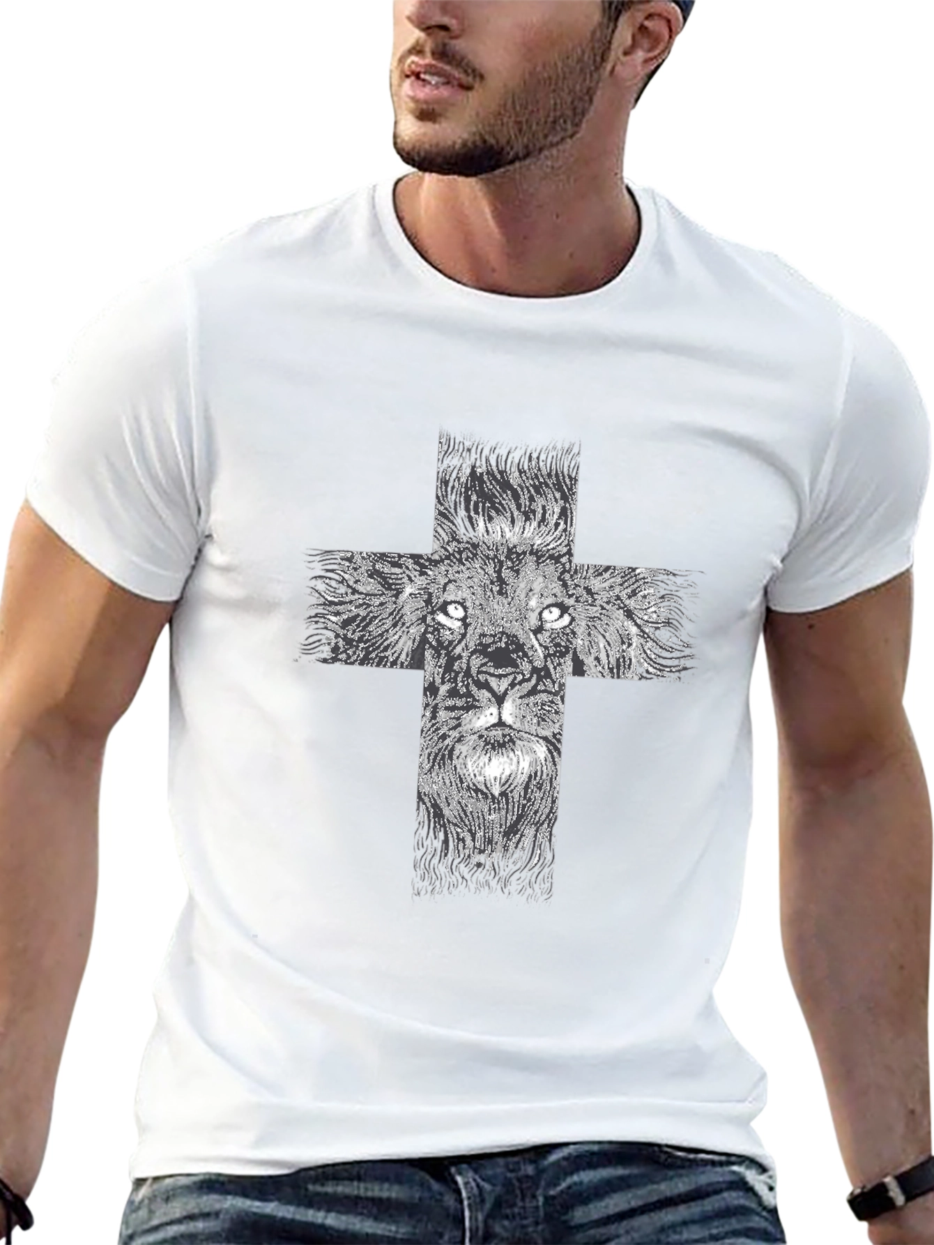 Lion Cross Graphic Black T-Shirt