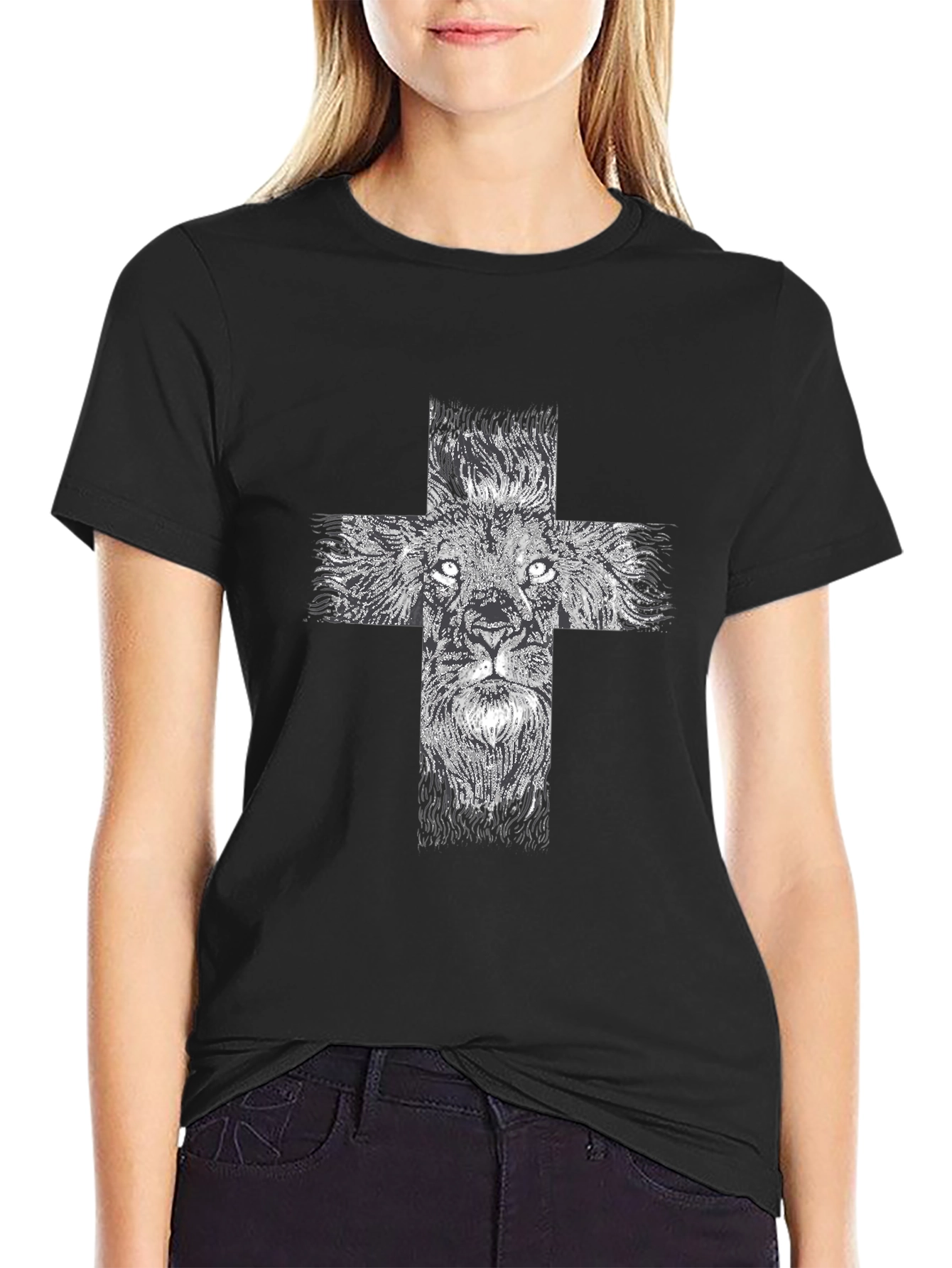 Lion Cross Graphic Black T-Shirt