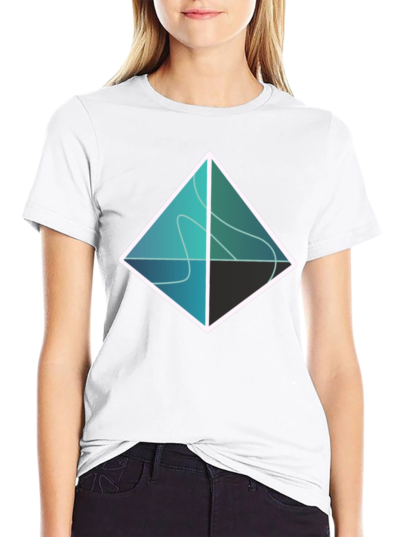 Abstract Geometric Diamond Graphic Tee - Black