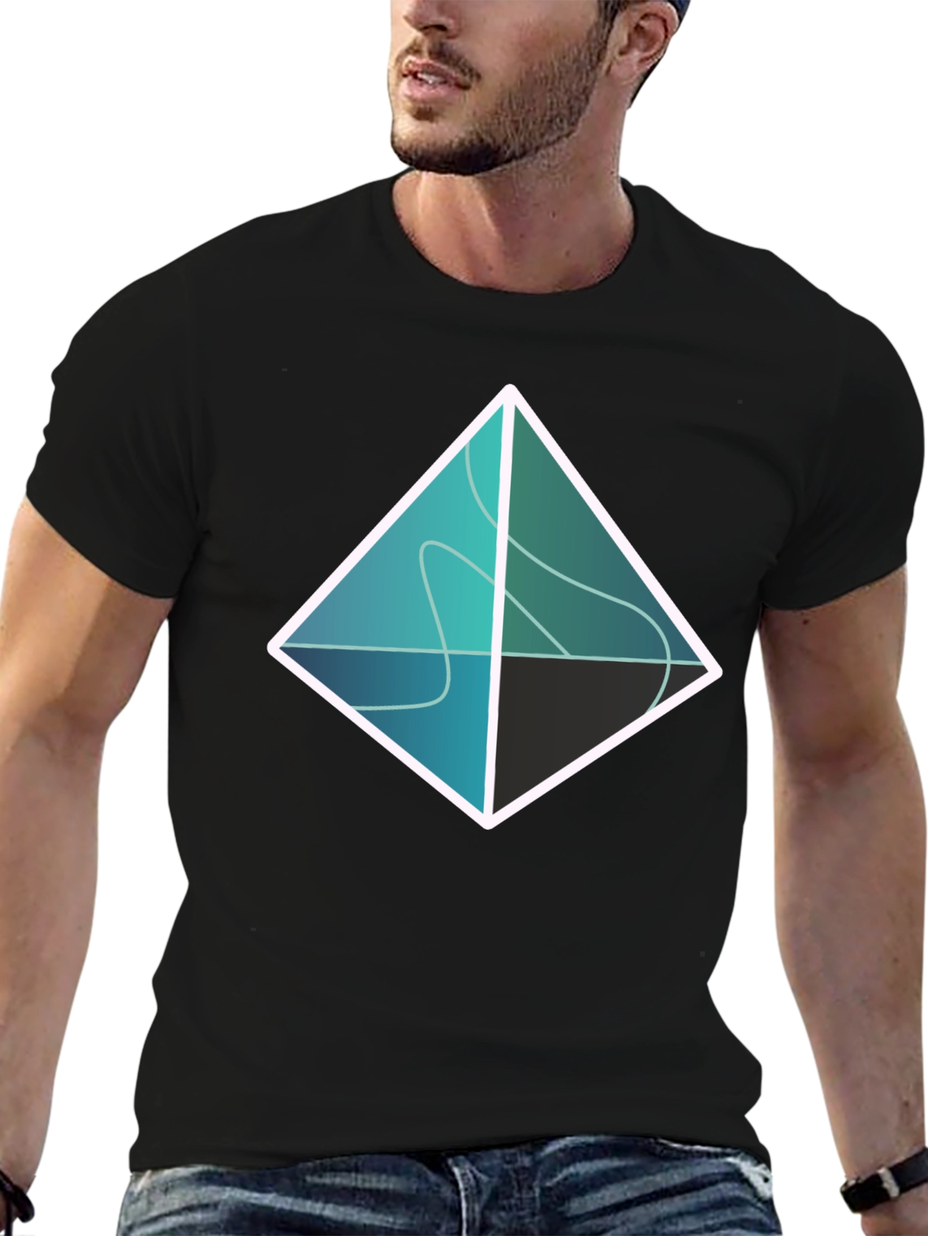 Abstract Geometric Diamond Graphic Tee - Black