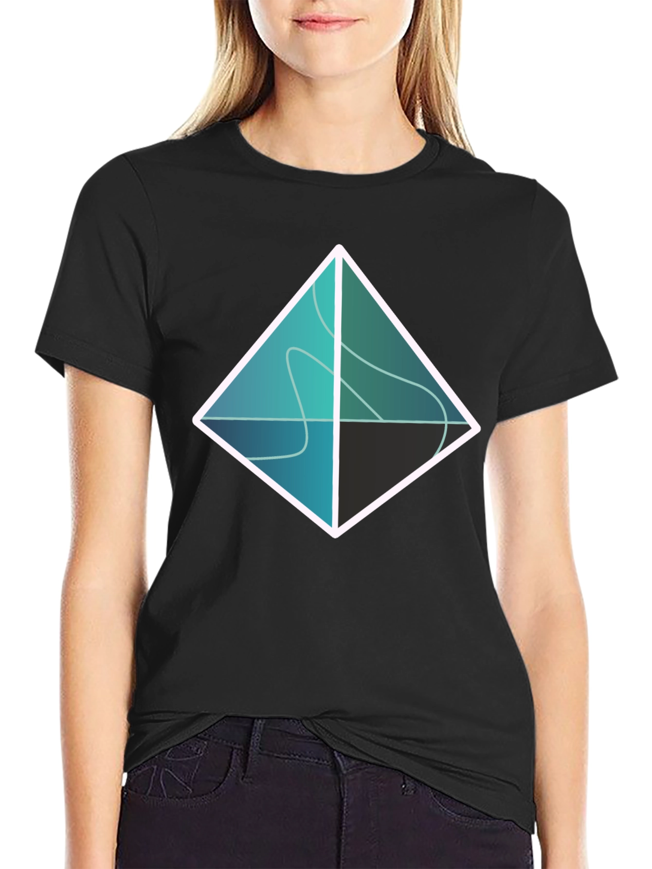 Abstract Geometric Diamond Graphic Tee - Black