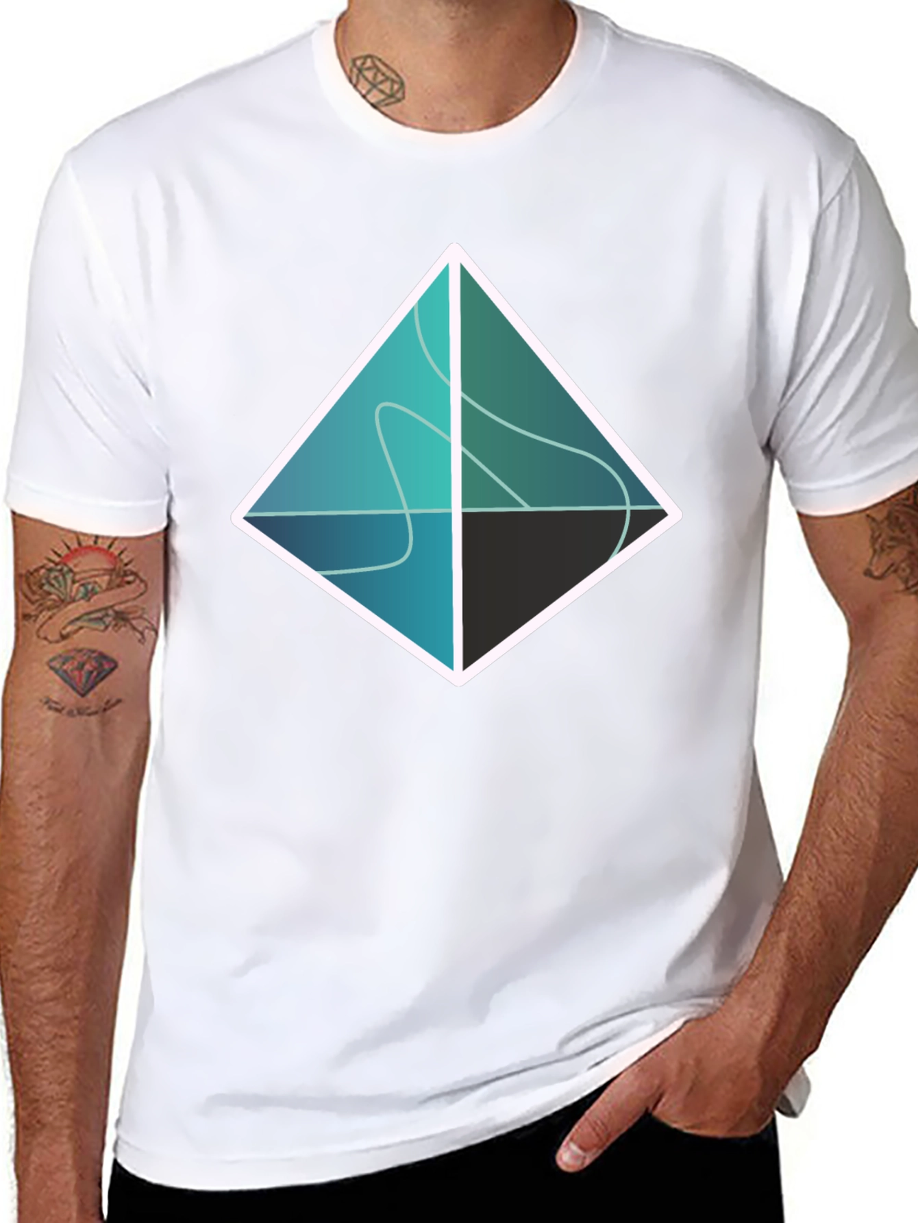 Abstract Geometric Diamond Graphic Tee - Black