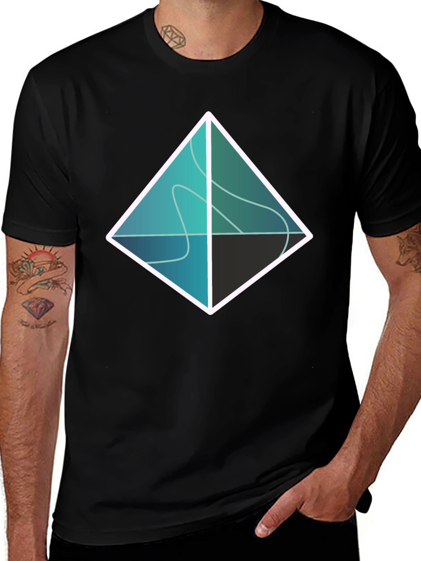 Abstract Geometric Diamond Graphic Tee - Black