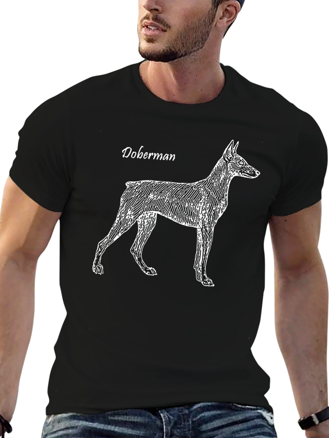 Doberman Dog Sketch Graphic T-Shirt - Black