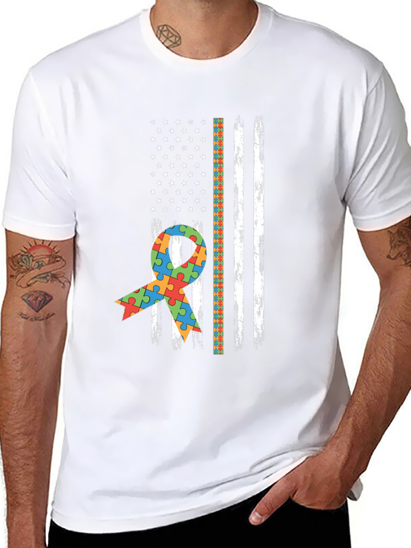 Autism Awareness American Flag T-Shirt
