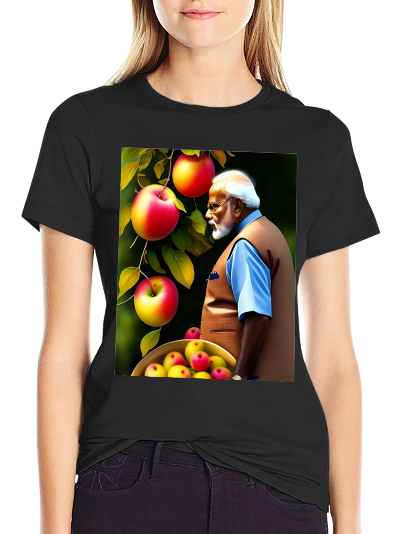Mans Black T-Shirt with Apple & Modi Design