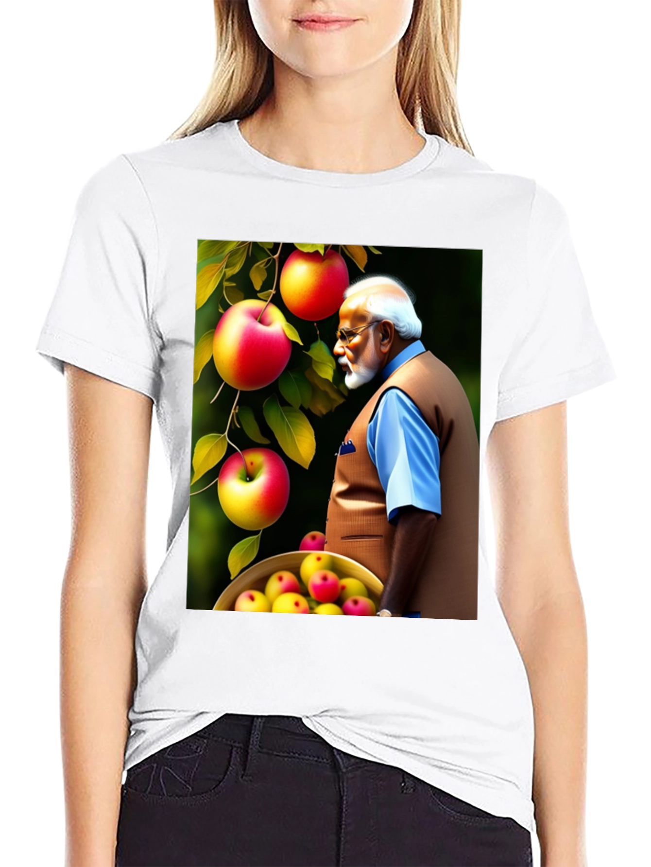 Mans Black T-Shirt with Apple & Modi Design