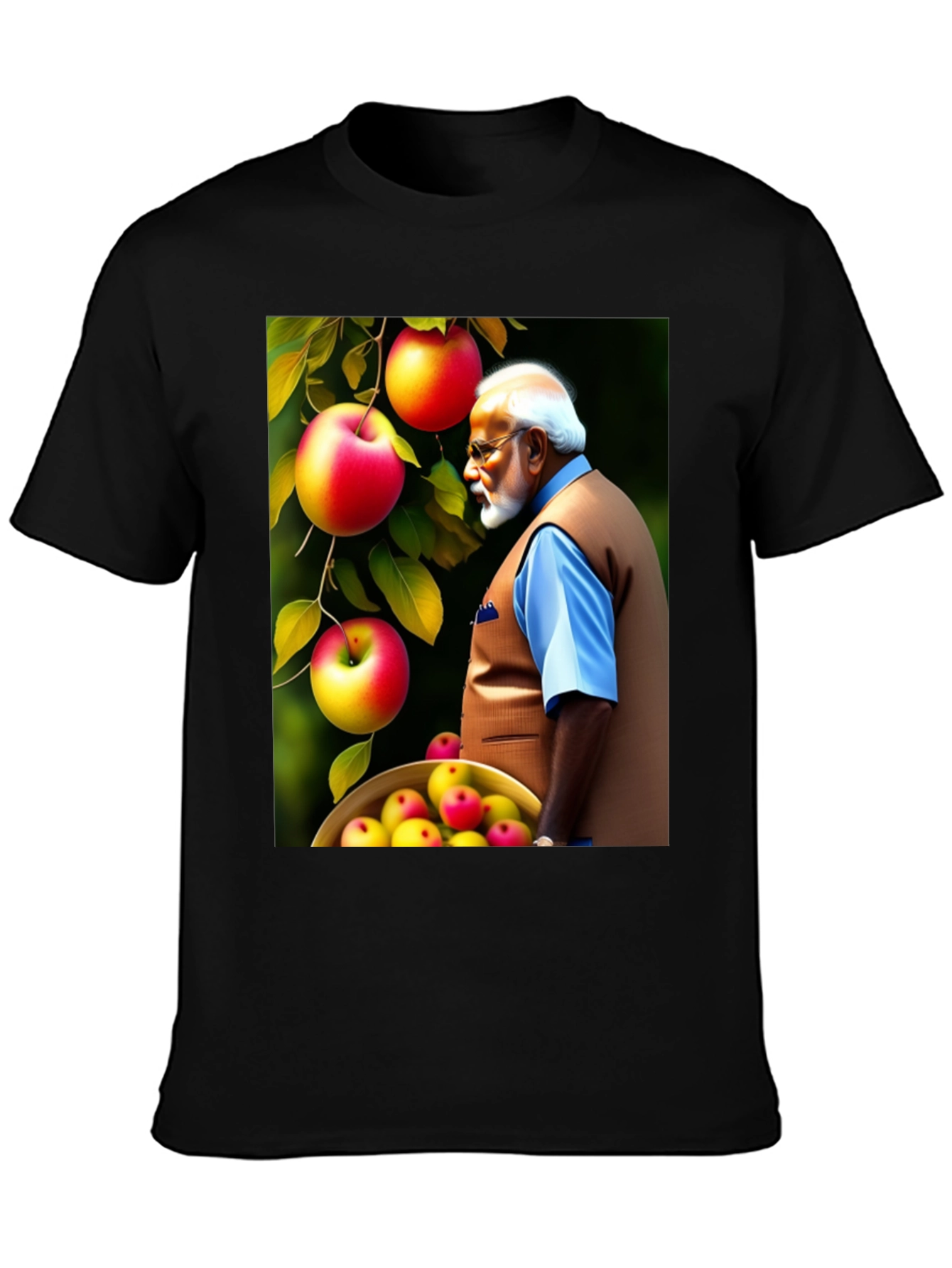 Mans Black T-Shirt with Apple & Modi Design