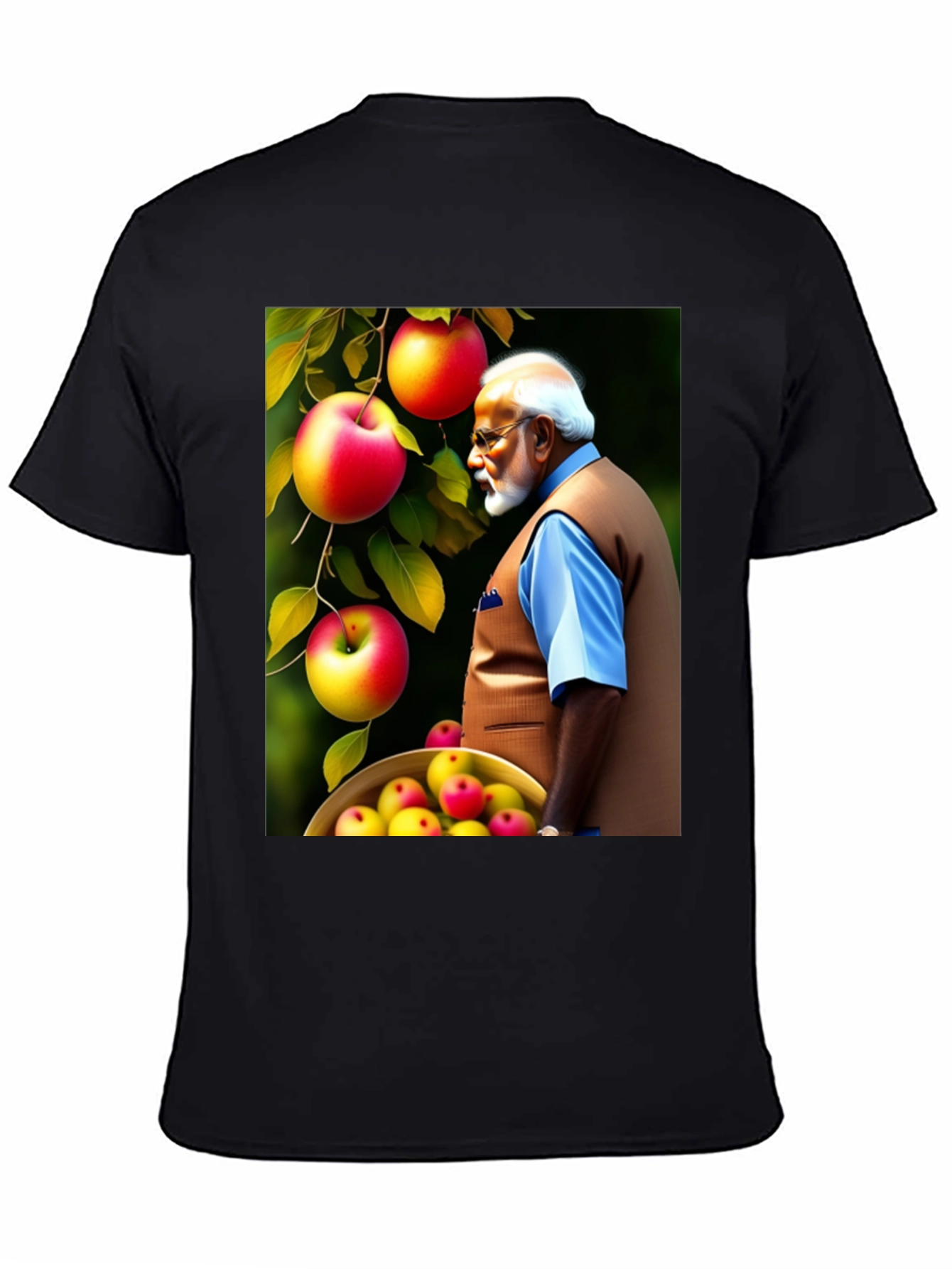 Mans Black T-Shirt with Apple & Modi Design