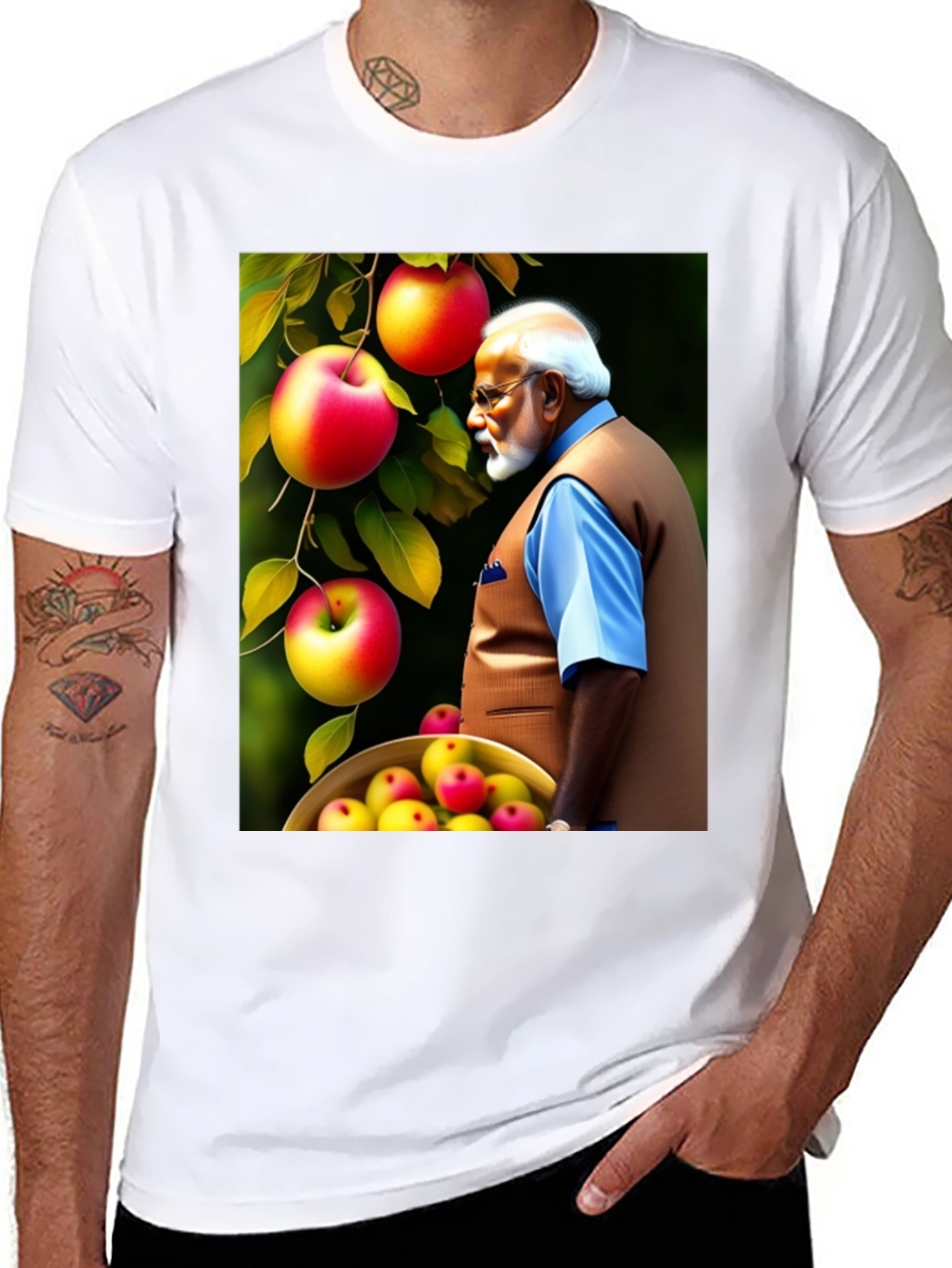 Mans Black T-Shirt with Apple & Modi Design