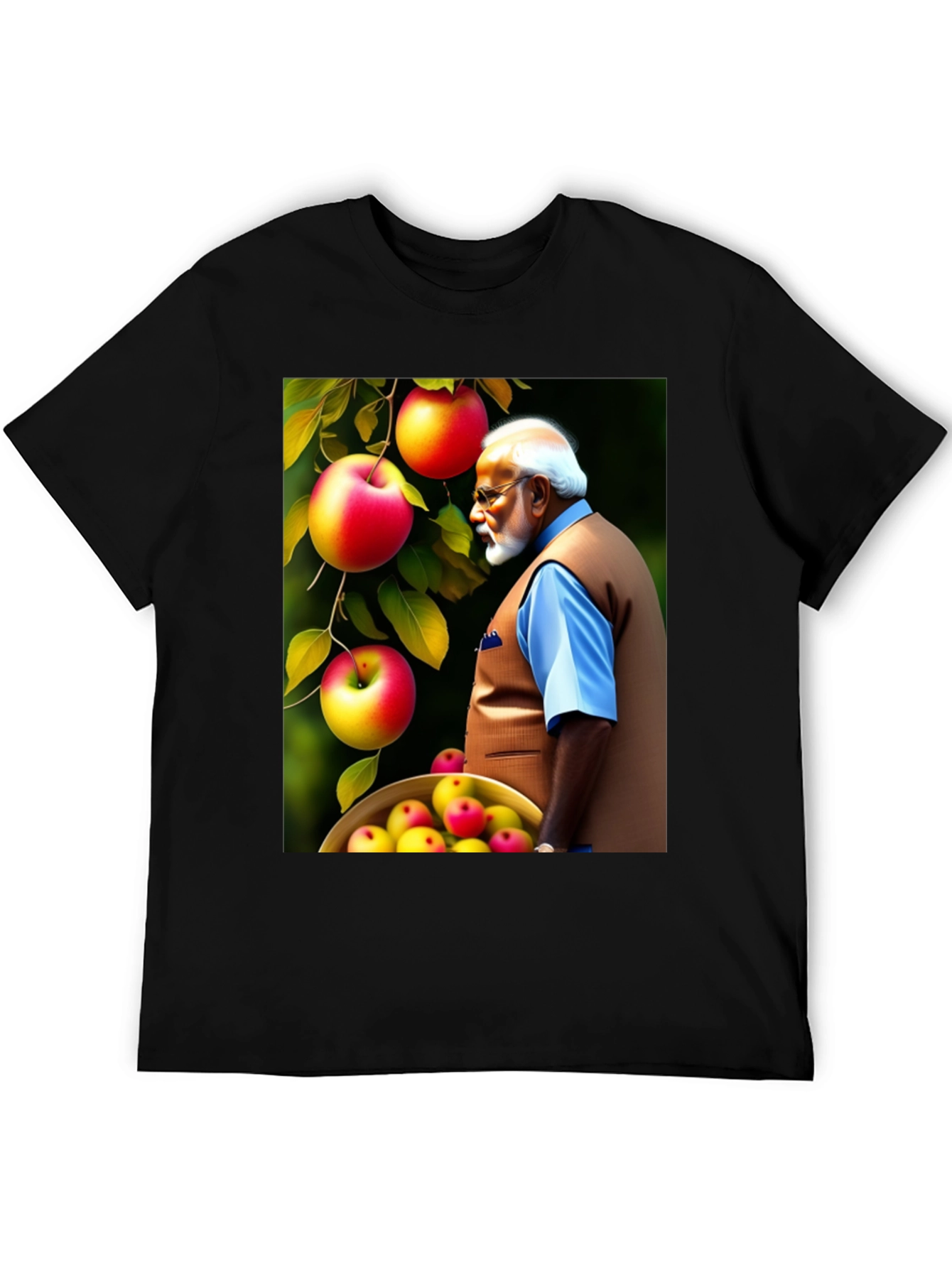 Mans Black T-Shirt with Apple & Modi Design