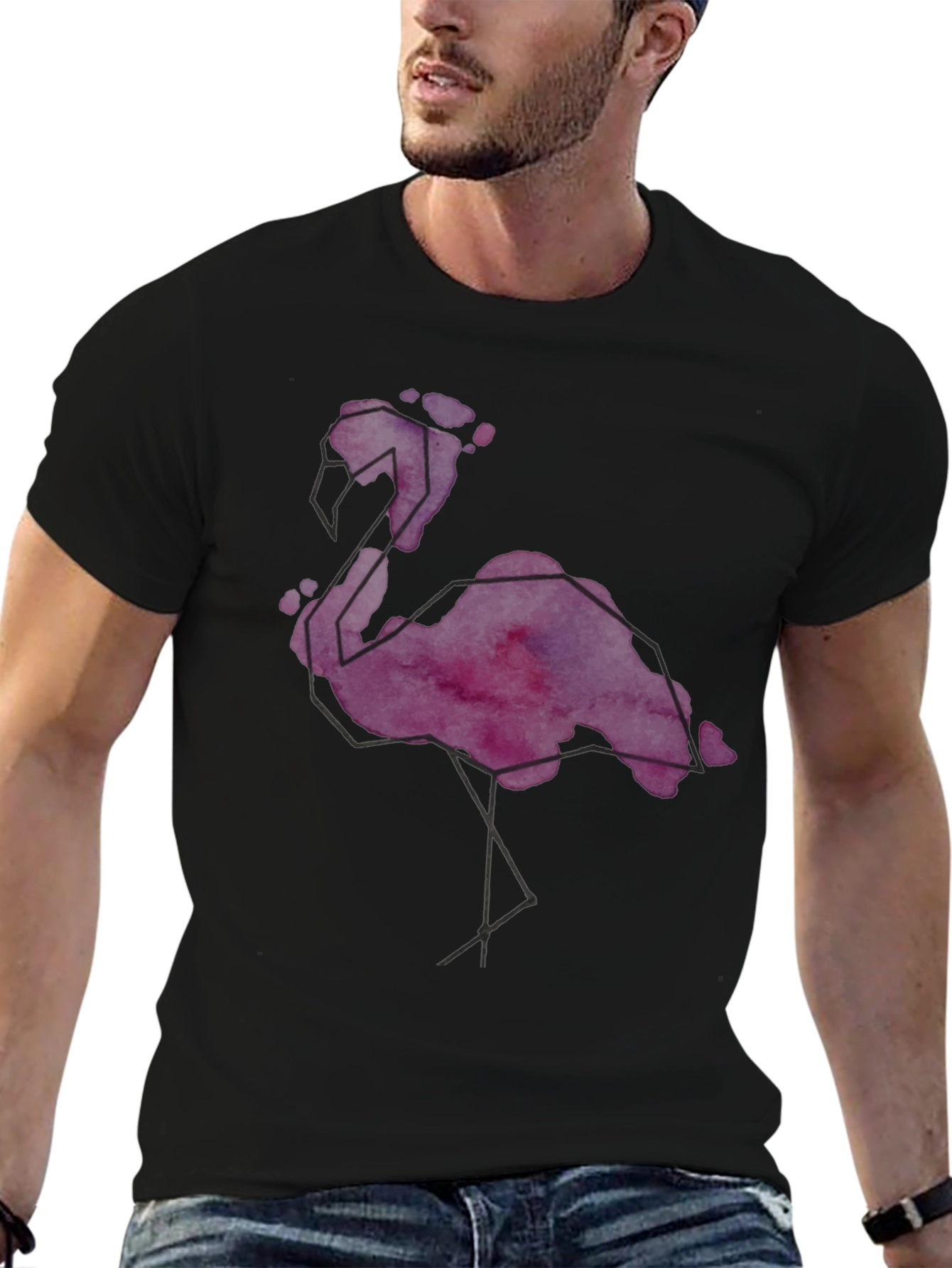 Geometric Flamingo Graphic Tee - Stylish Mens Black T-Shirt