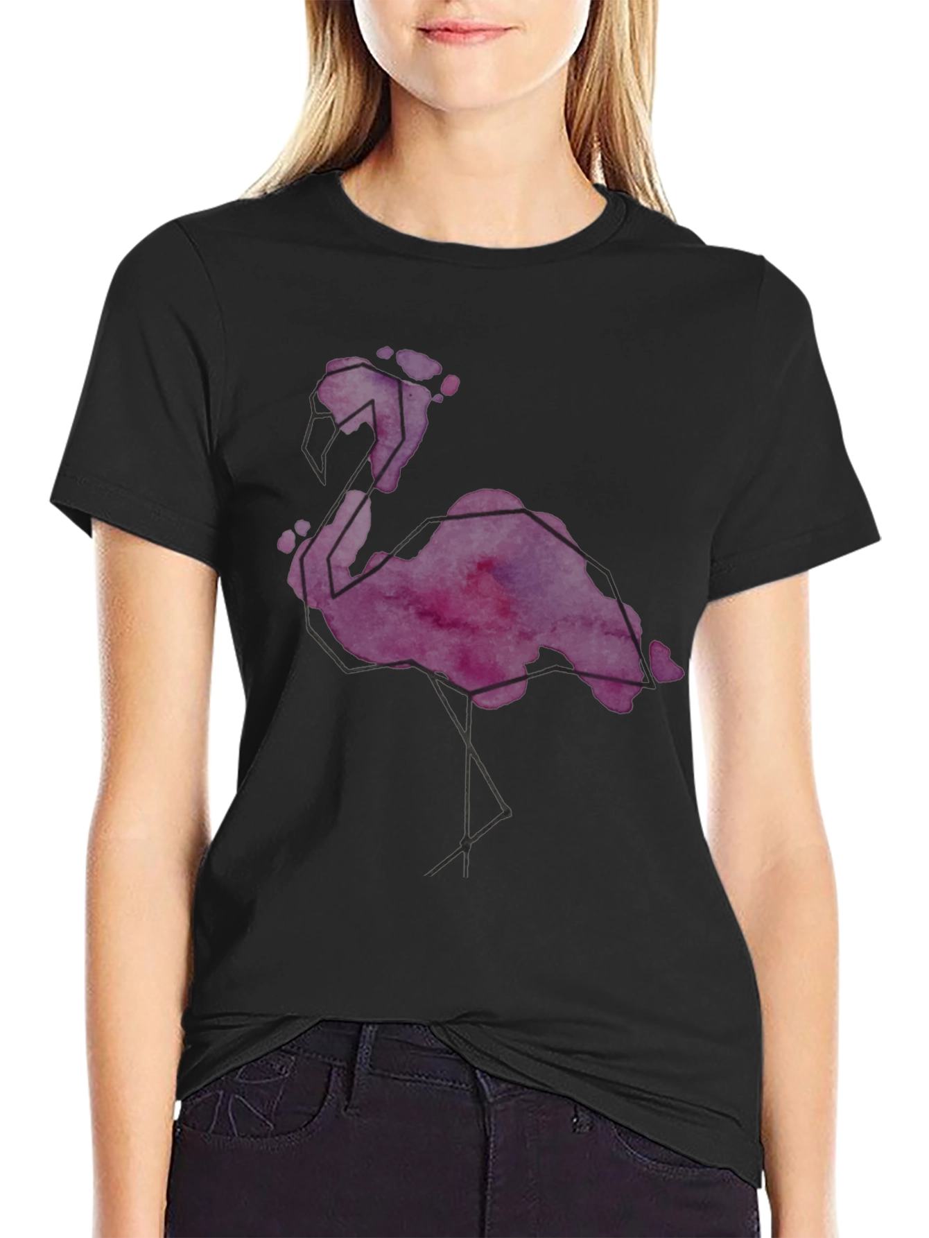 Geometric Flamingo Graphic Tee - Stylish Mens Black T-Shirt