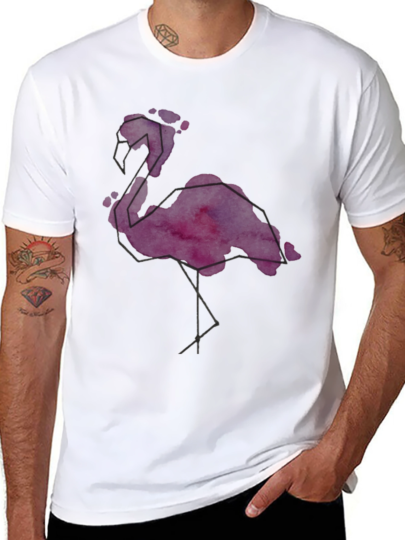 Geometric Flamingo Graphic Tee - Stylish Mens Black T-Shirt