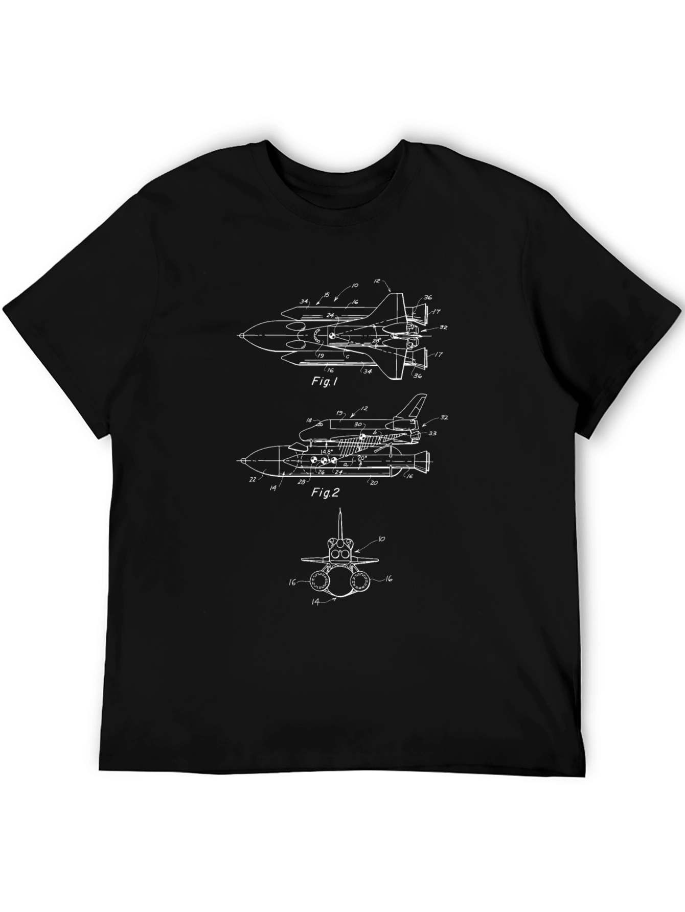 Space Shuttle Blueprint T-Shirt - Black