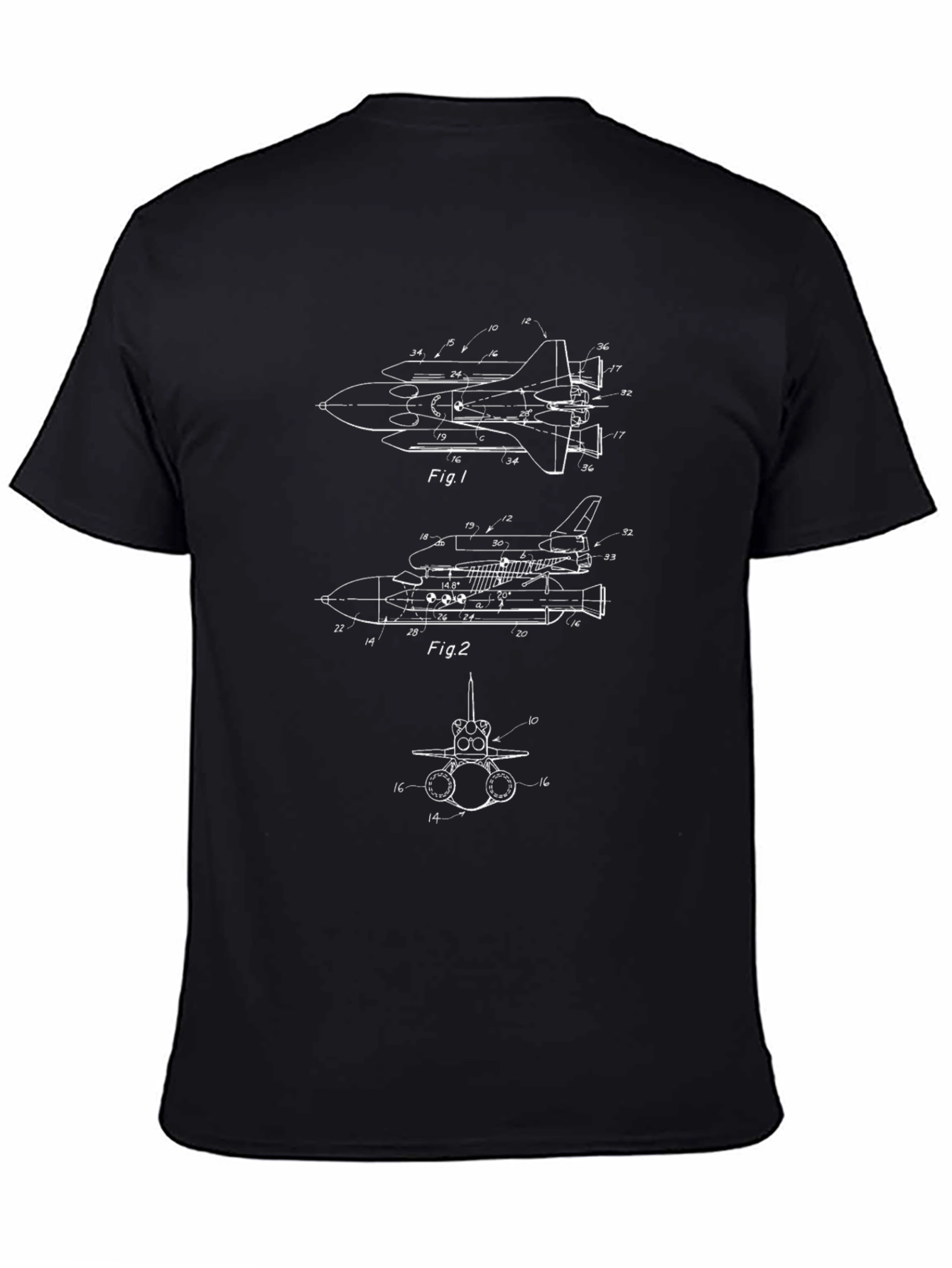 Space Shuttle Blueprint T-Shirt - Black