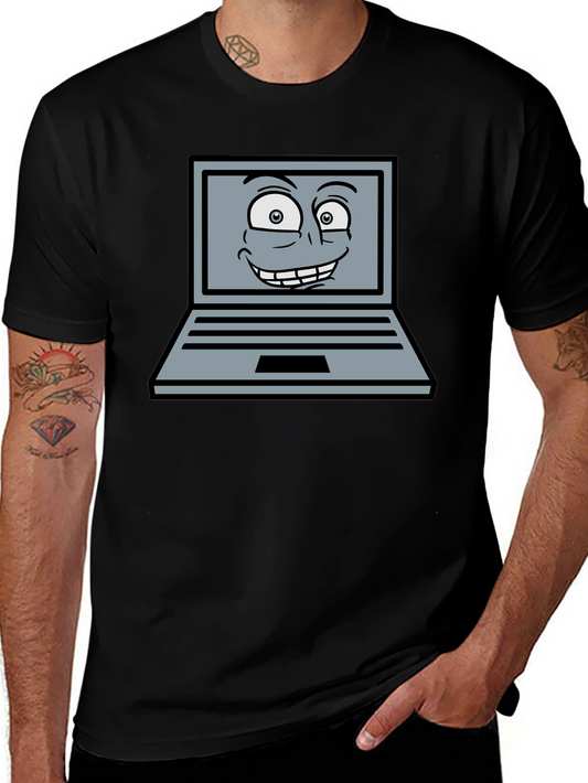 Funny Cartoon Laptop Graphic T-Shirt