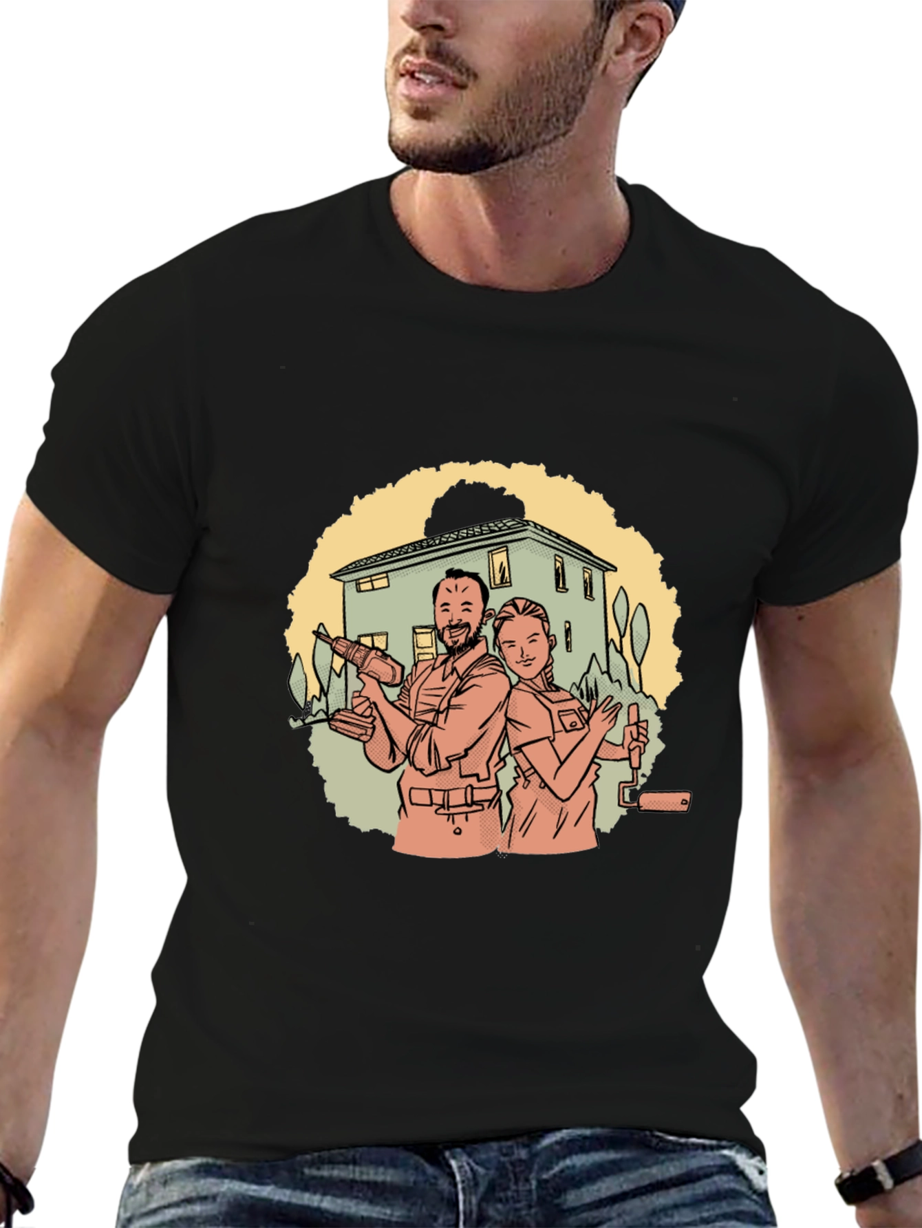 DIY Couple Graphic Tee - Black Cotton T-Shirt