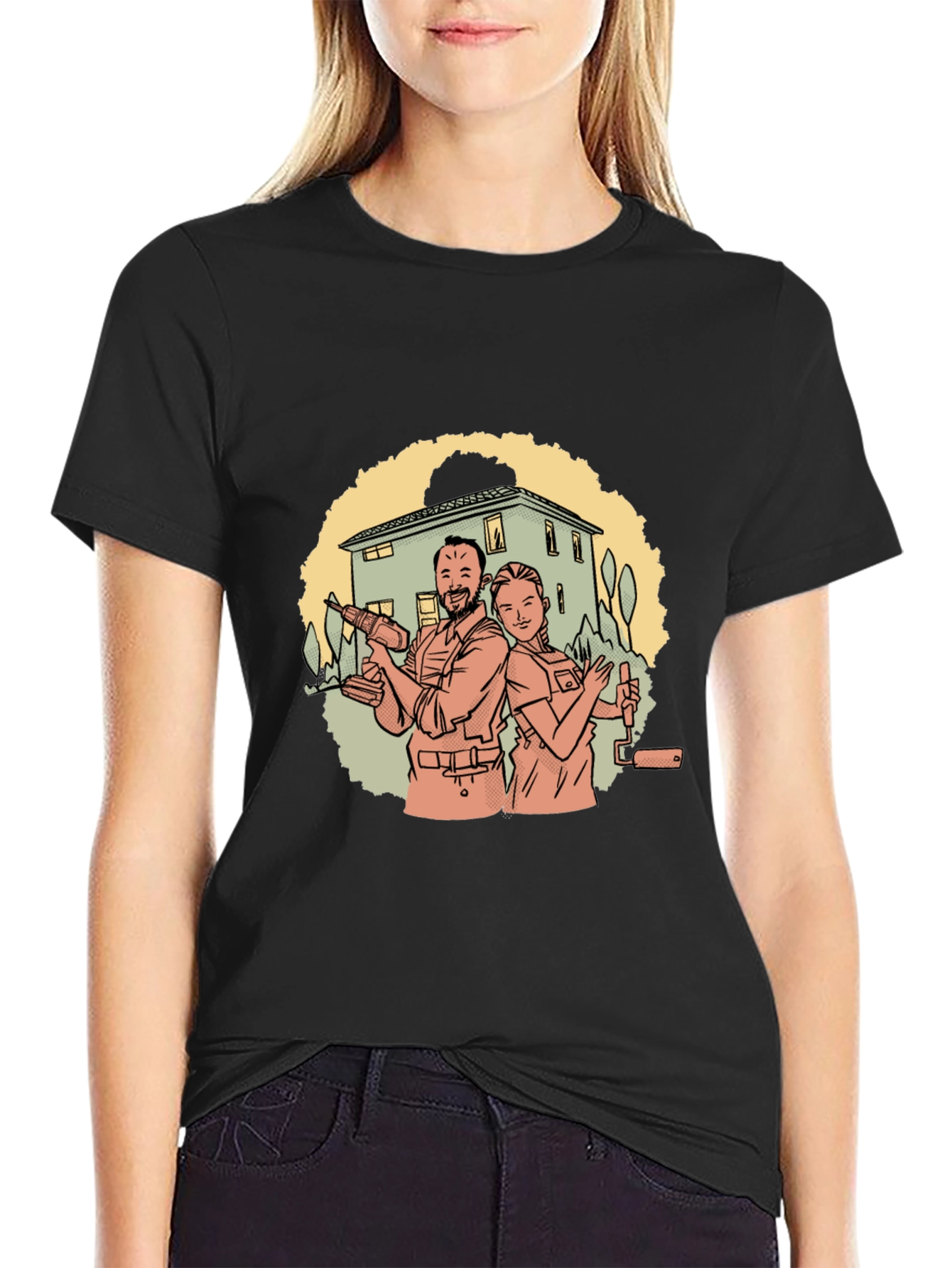 DIY Couple Graphic Tee - Black Cotton T-Shirt