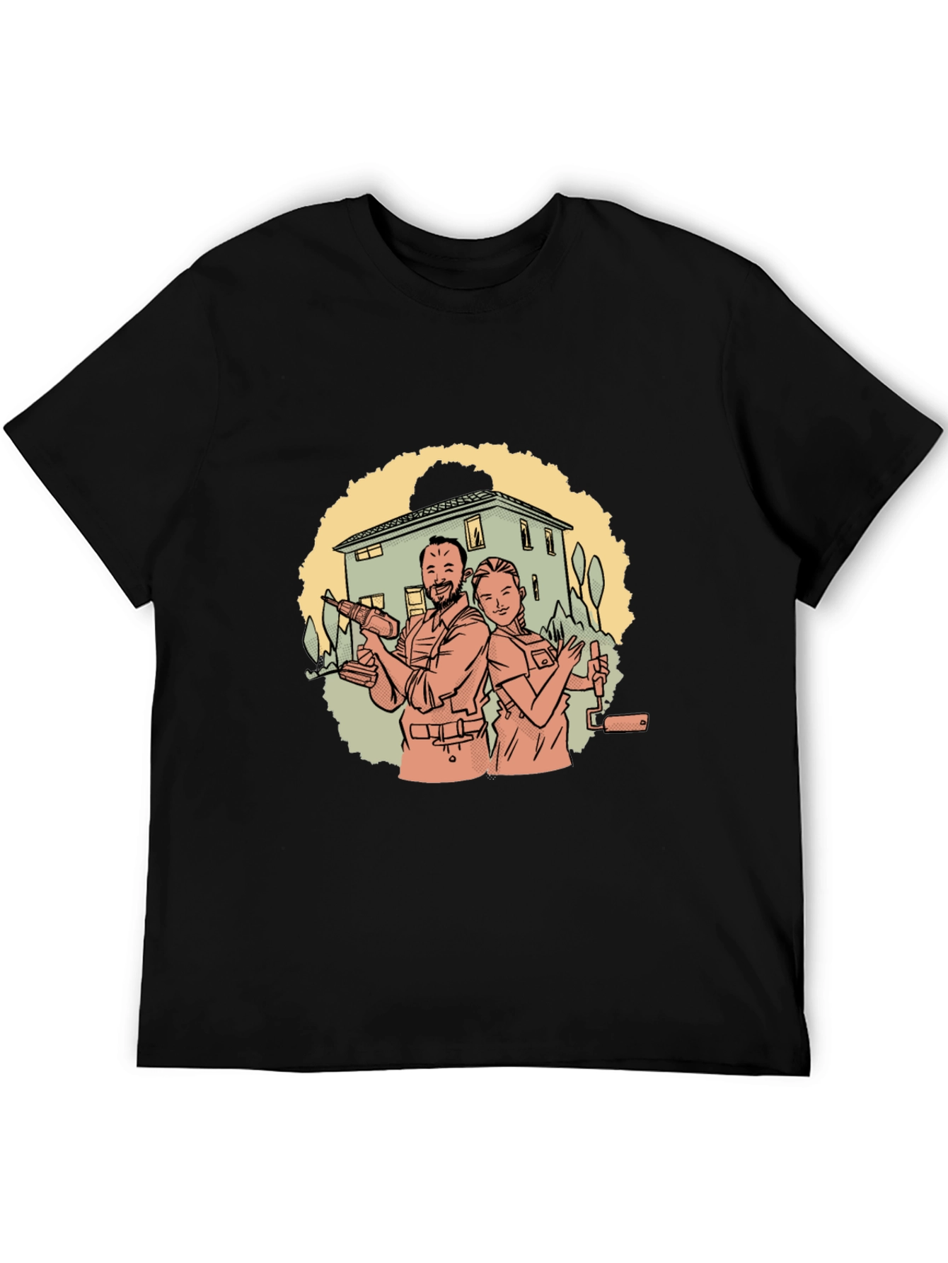 DIY Couple Graphic Tee - Black Cotton T-Shirt