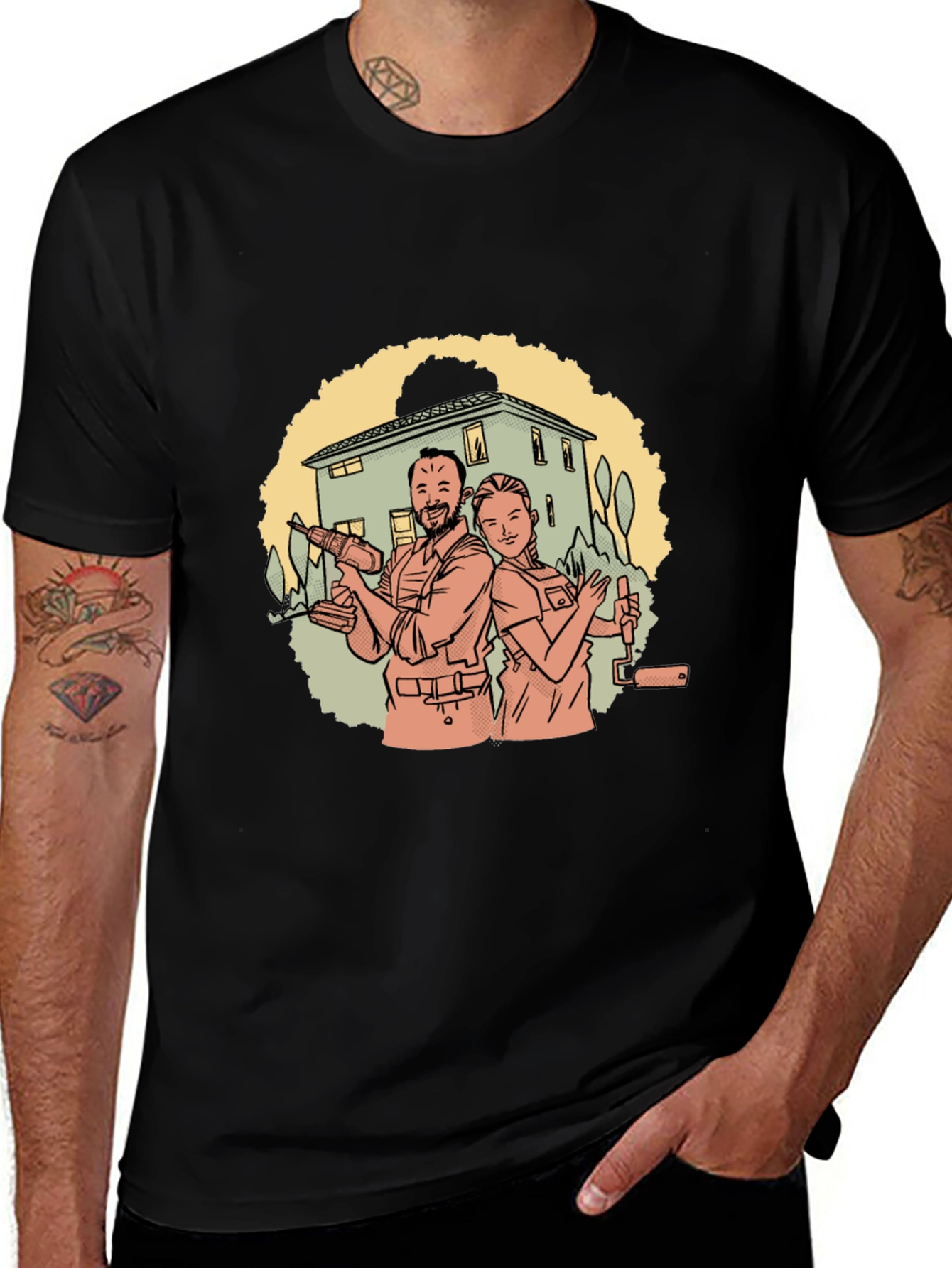 DIY Couple Graphic Tee - Black Cotton T-Shirt