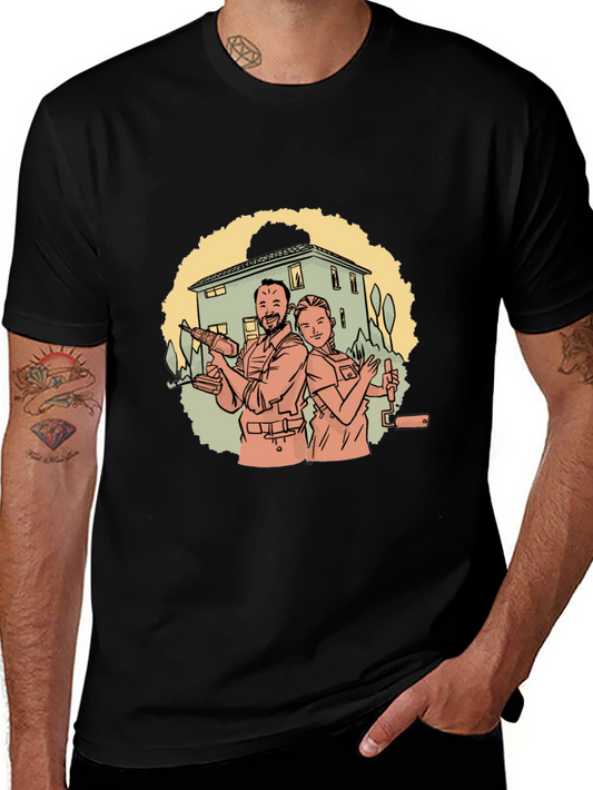 DIY Couple Graphic Tee - Black Cotton T-Shirt