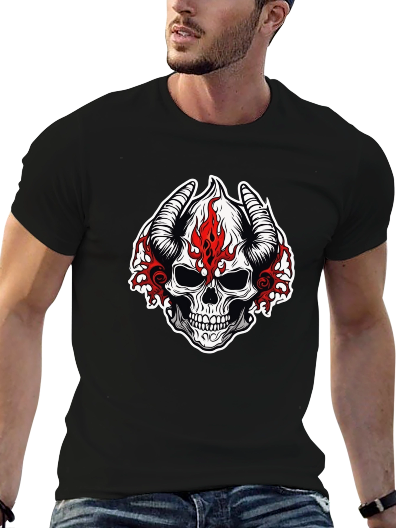 Skull with Horns Graphic T-Shirt