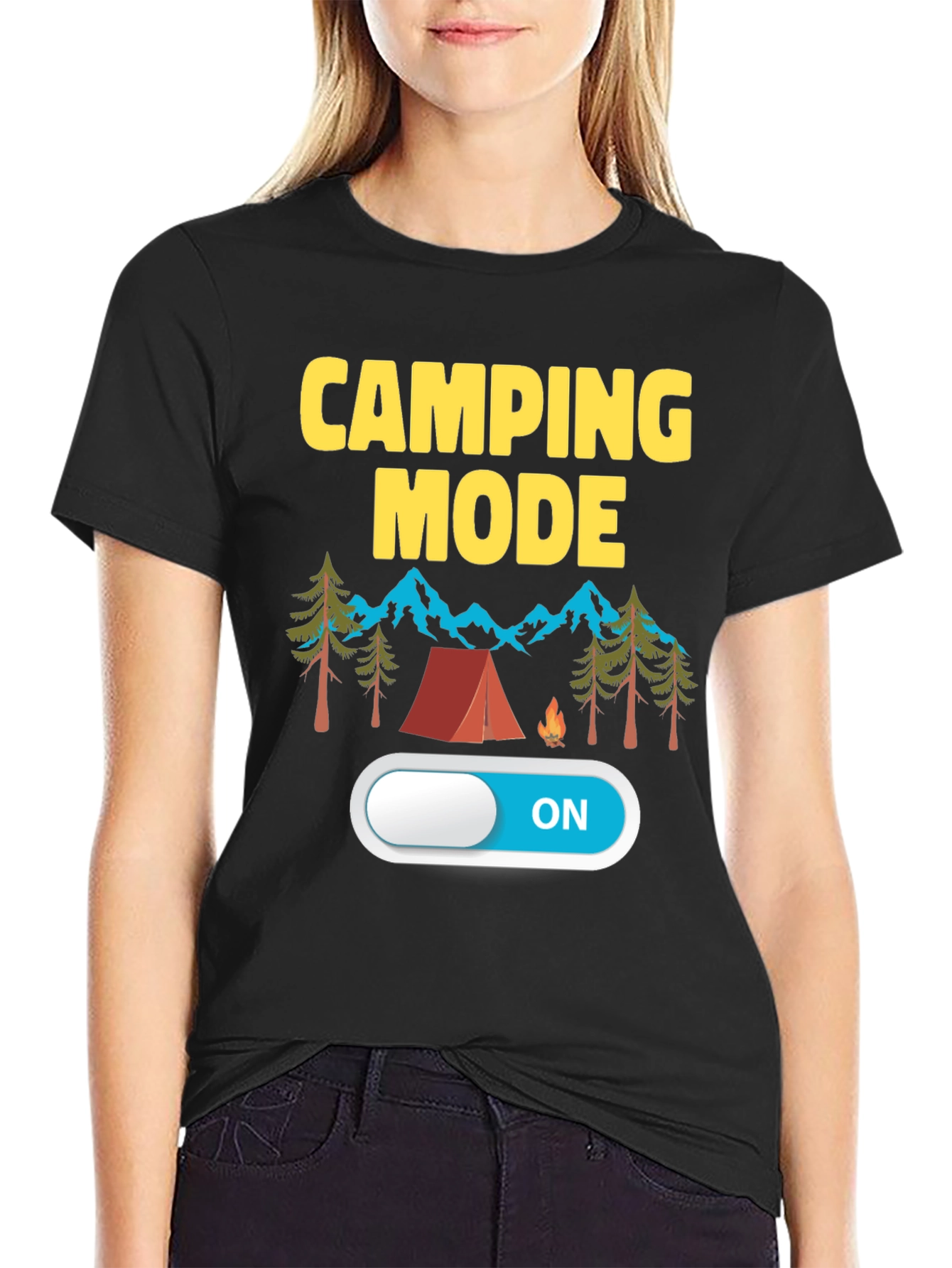 Camping Mode ON Black T-Shirt