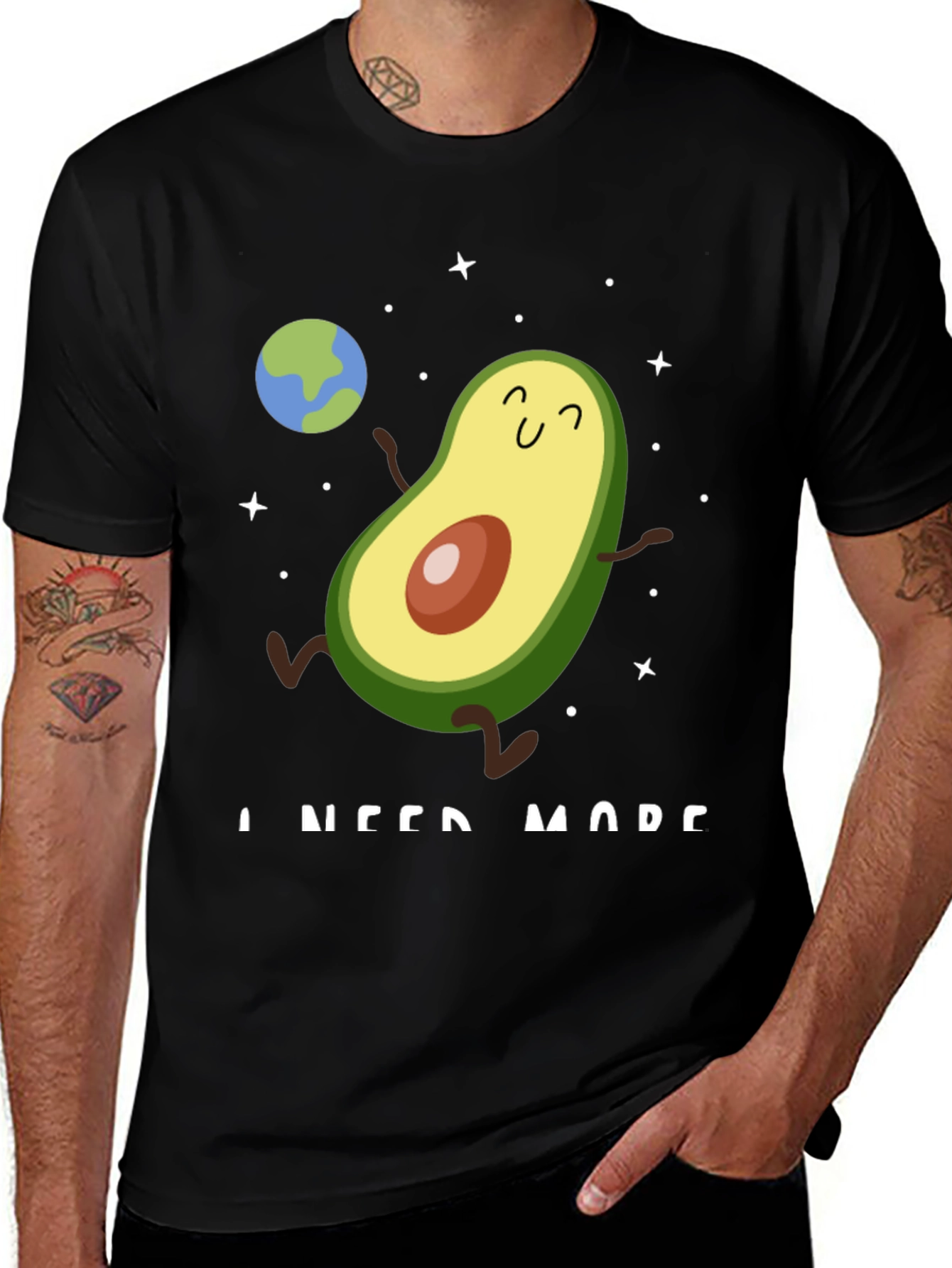 Avocado Space Black T-Shirt - I Need More!