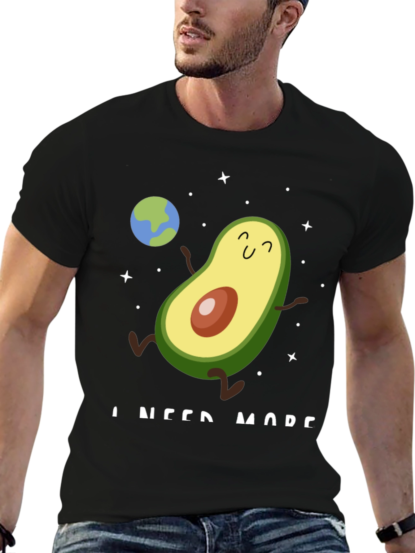 Avocado Space Black T-Shirt - I Need More!
