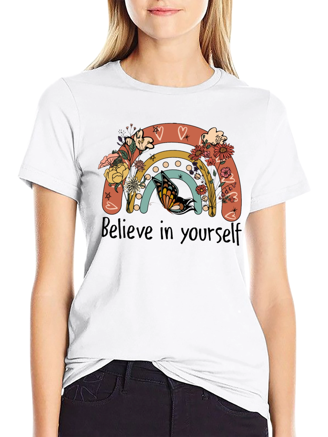 Believe In Yourself Rainbow Floral T-Shirt