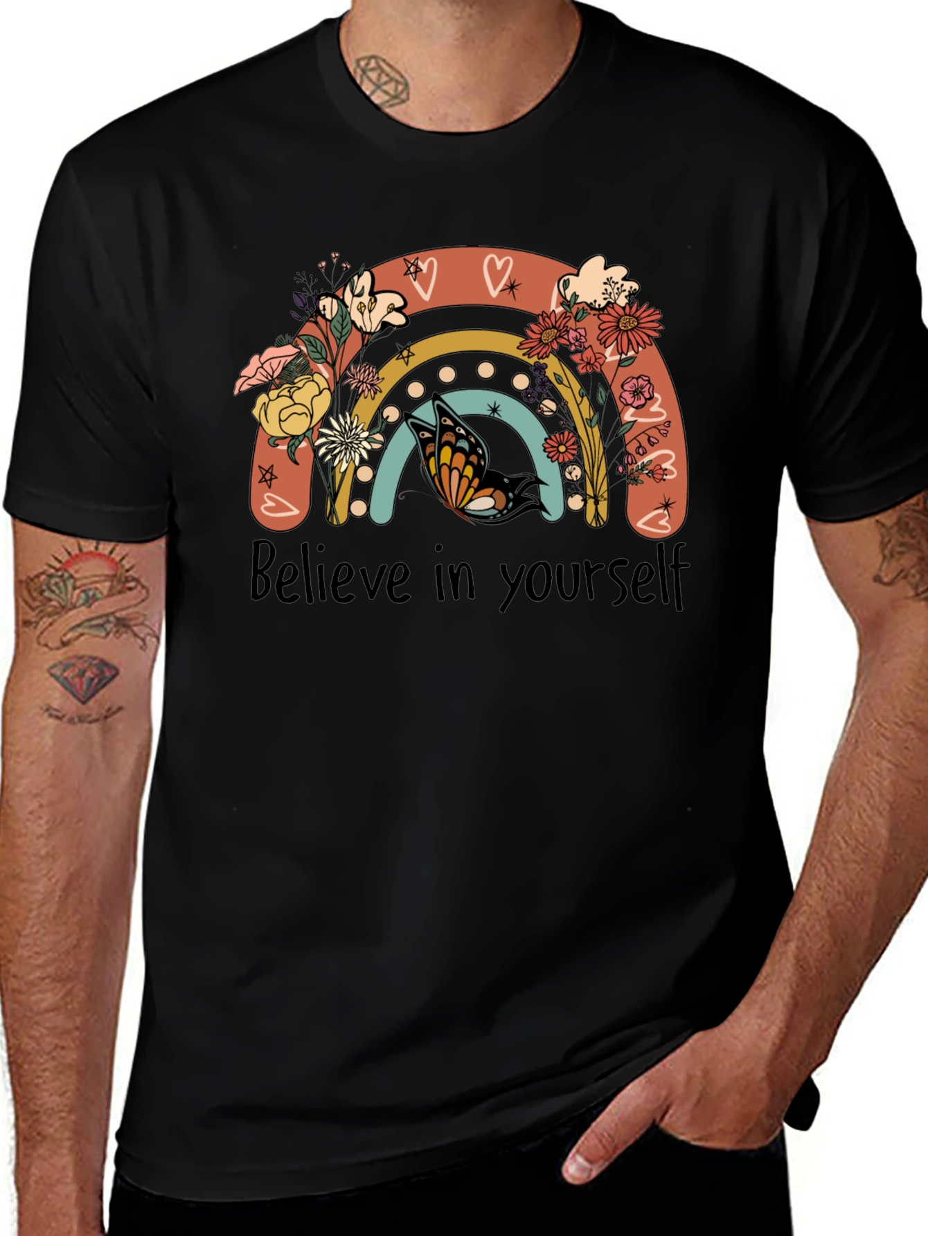 Believe In Yourself Rainbow Floral T-Shirt