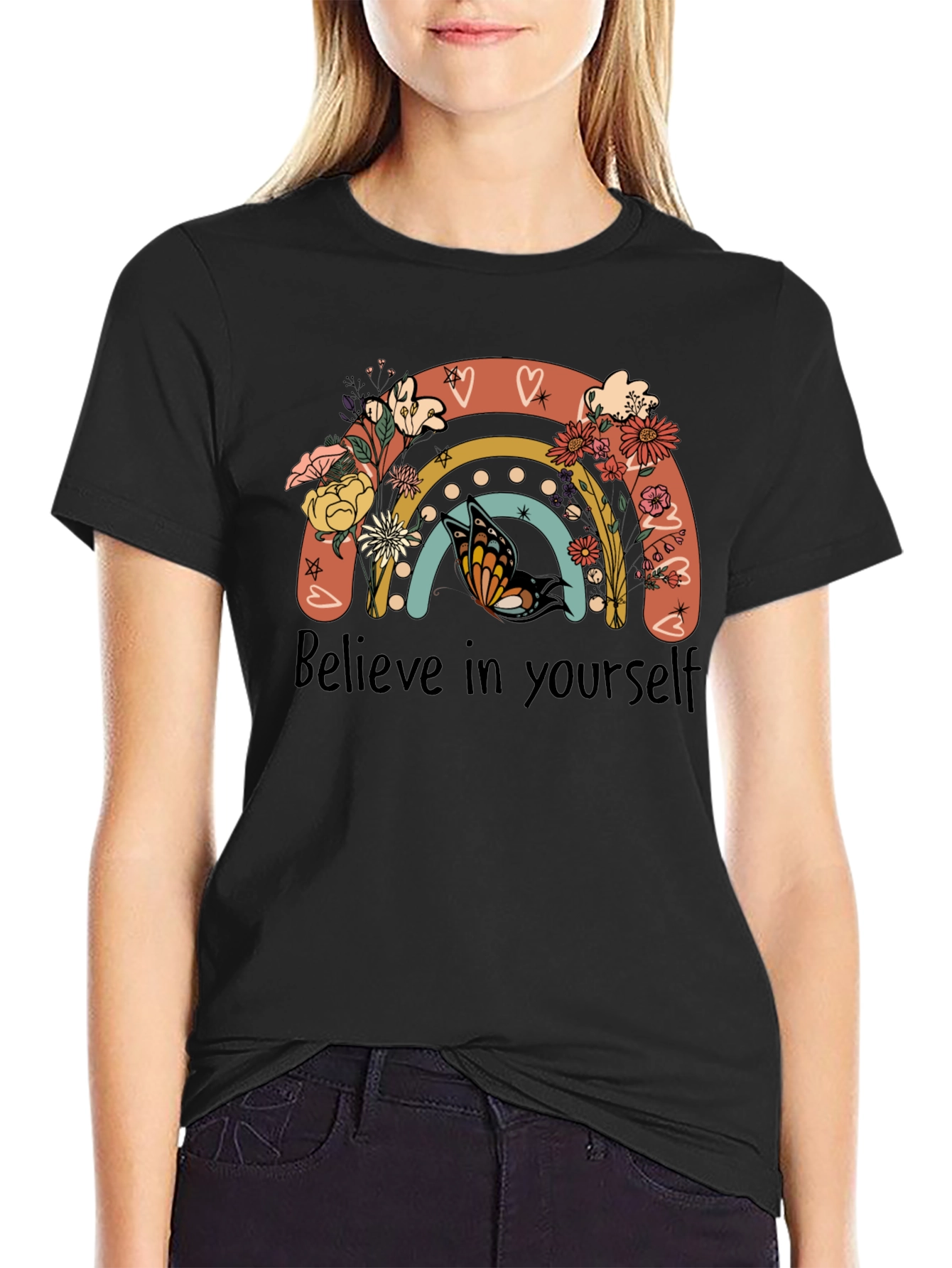 Believe In Yourself Rainbow Floral T-Shirt