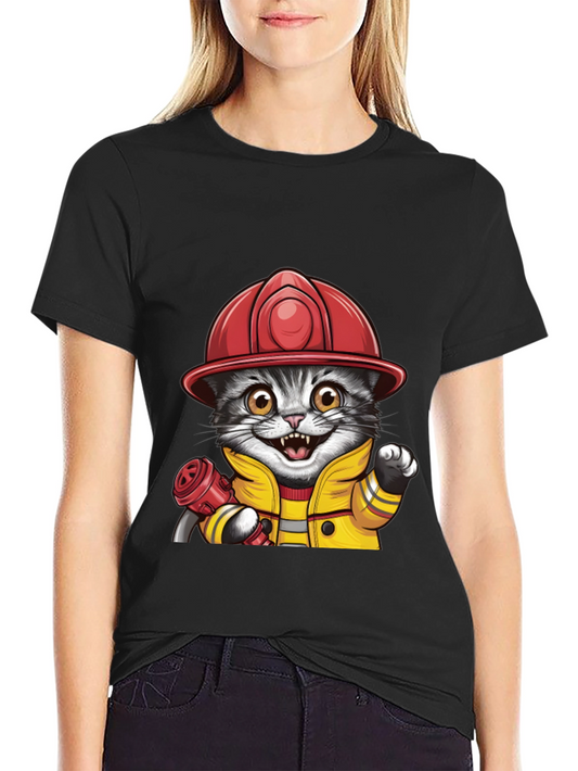 Firefighter Cat T-Shirt - Cute & Funny
