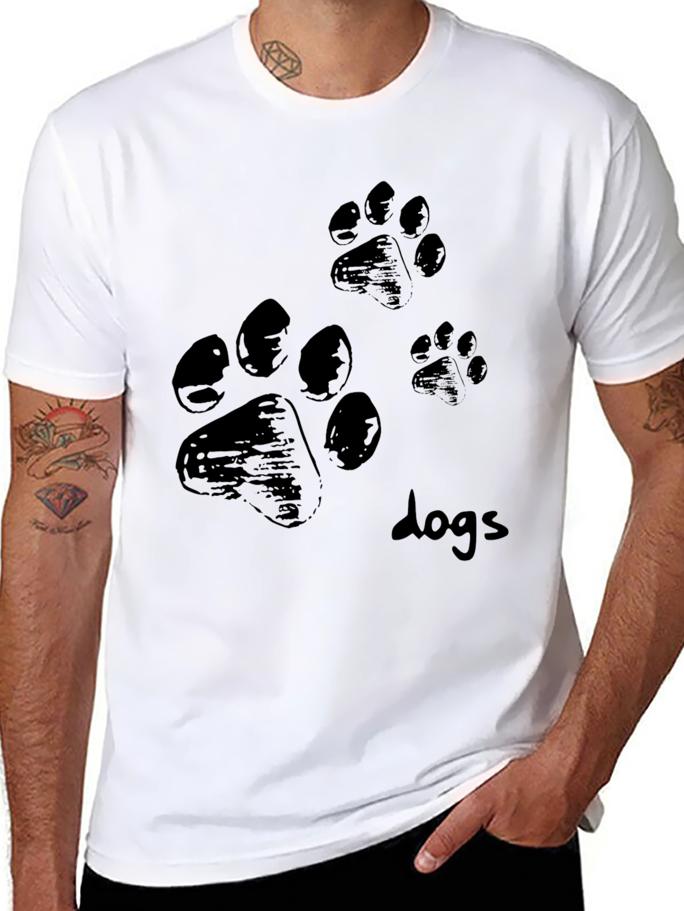 Mens Black T-Shirt with Paw Prints