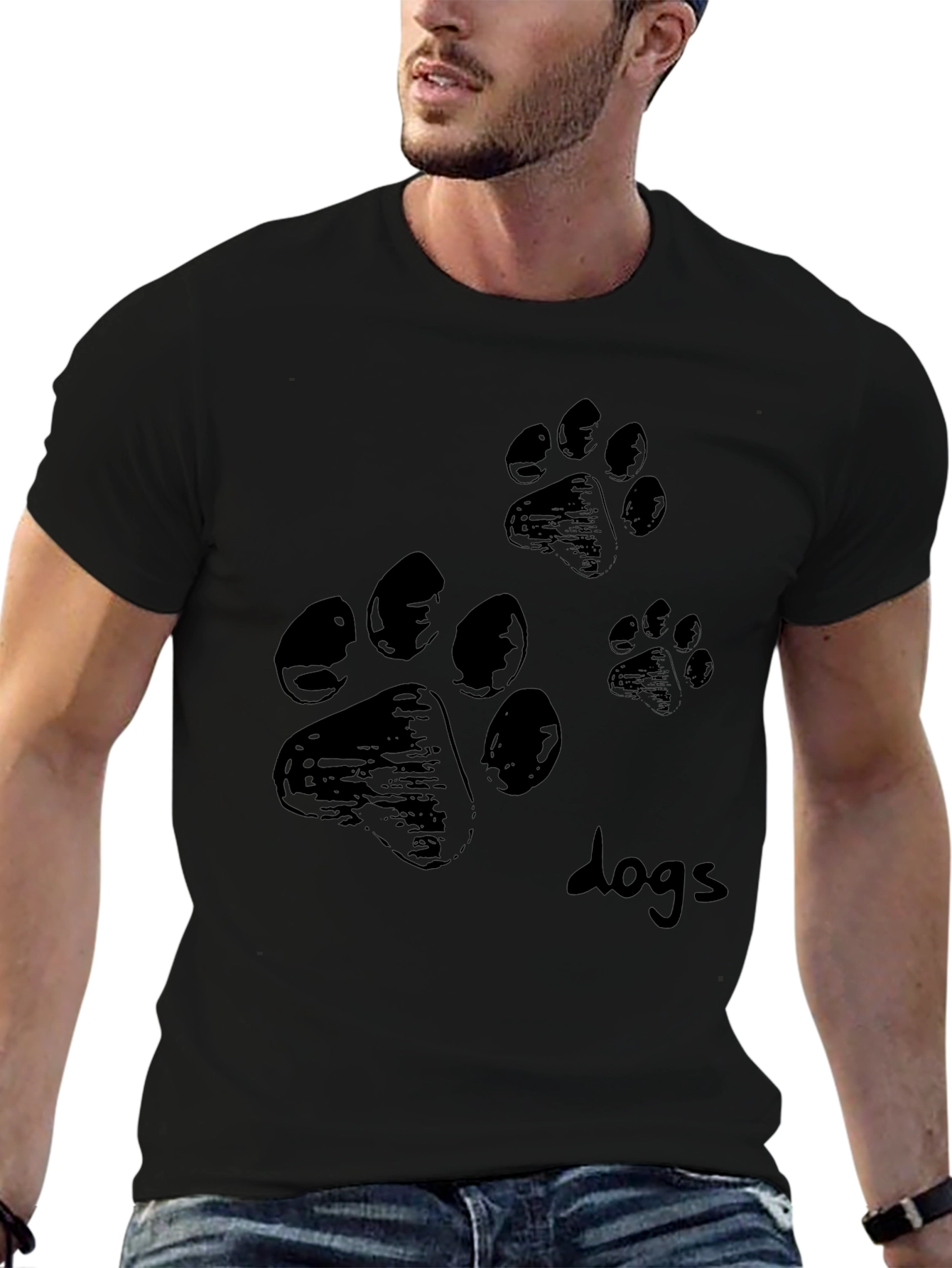 Mens Black T-Shirt with Paw Prints