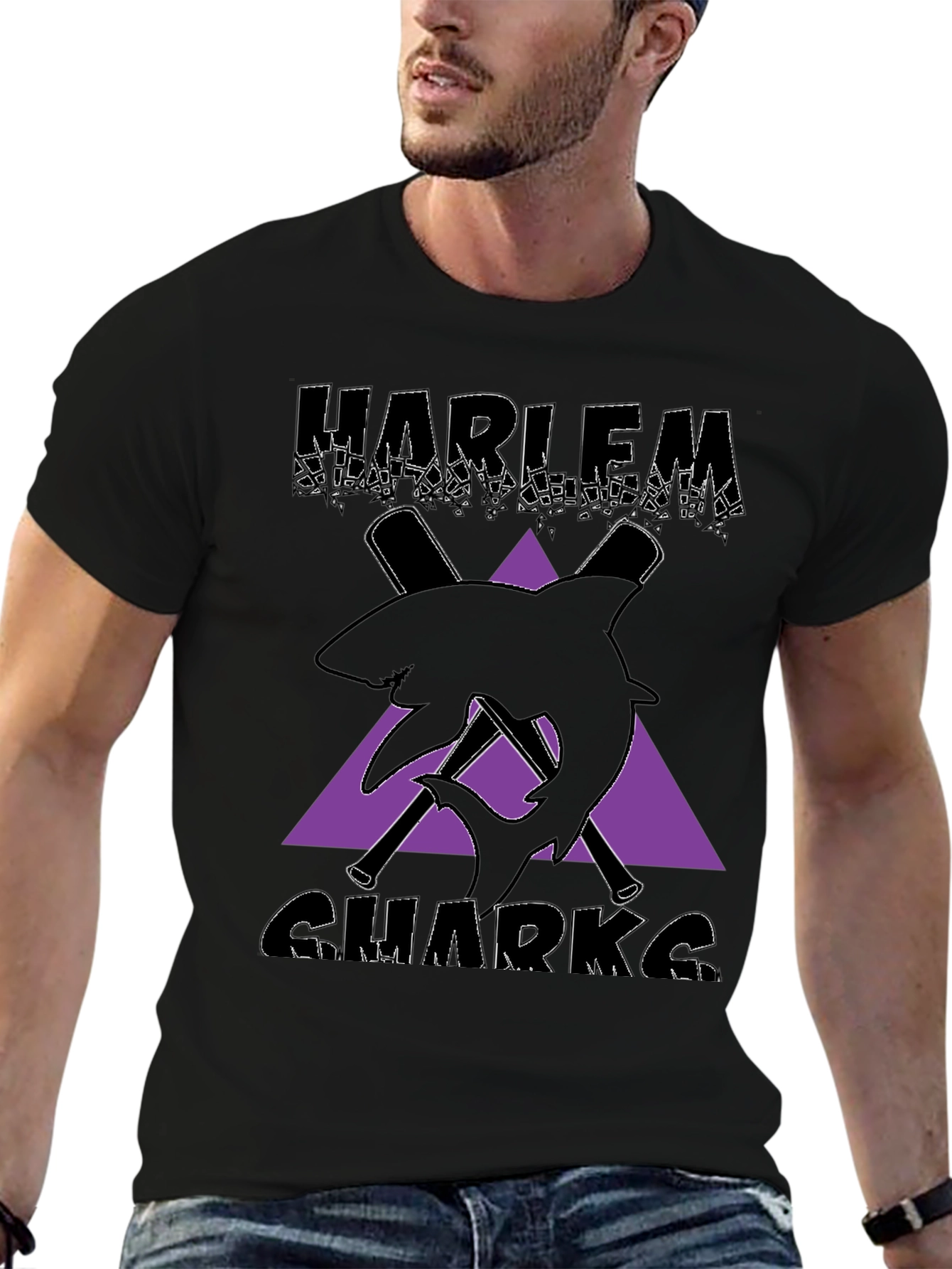 Harlem Sharks Graphic Tee - Black Cotton T-Shirt