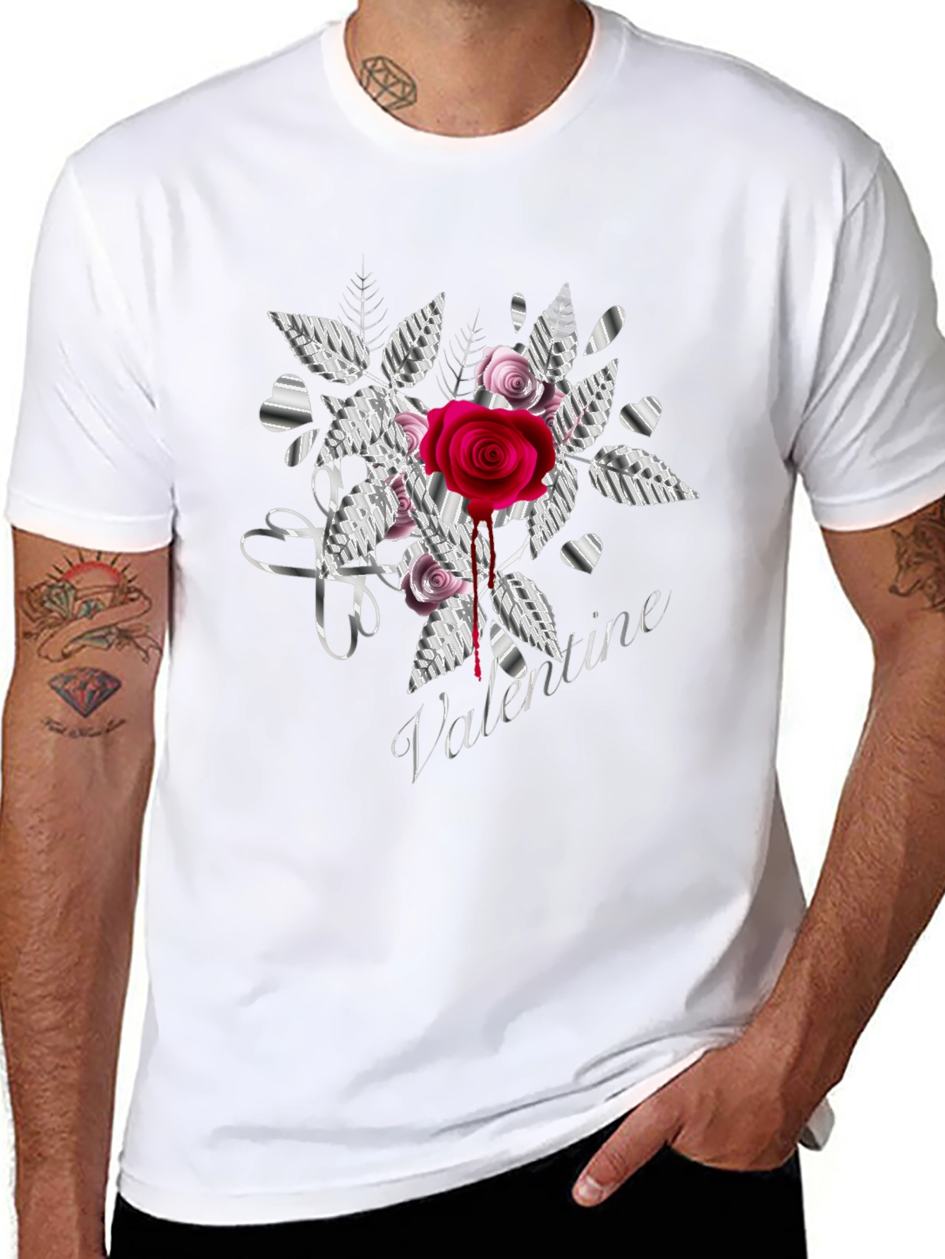 Valentine Rose Graphic Tee - Black