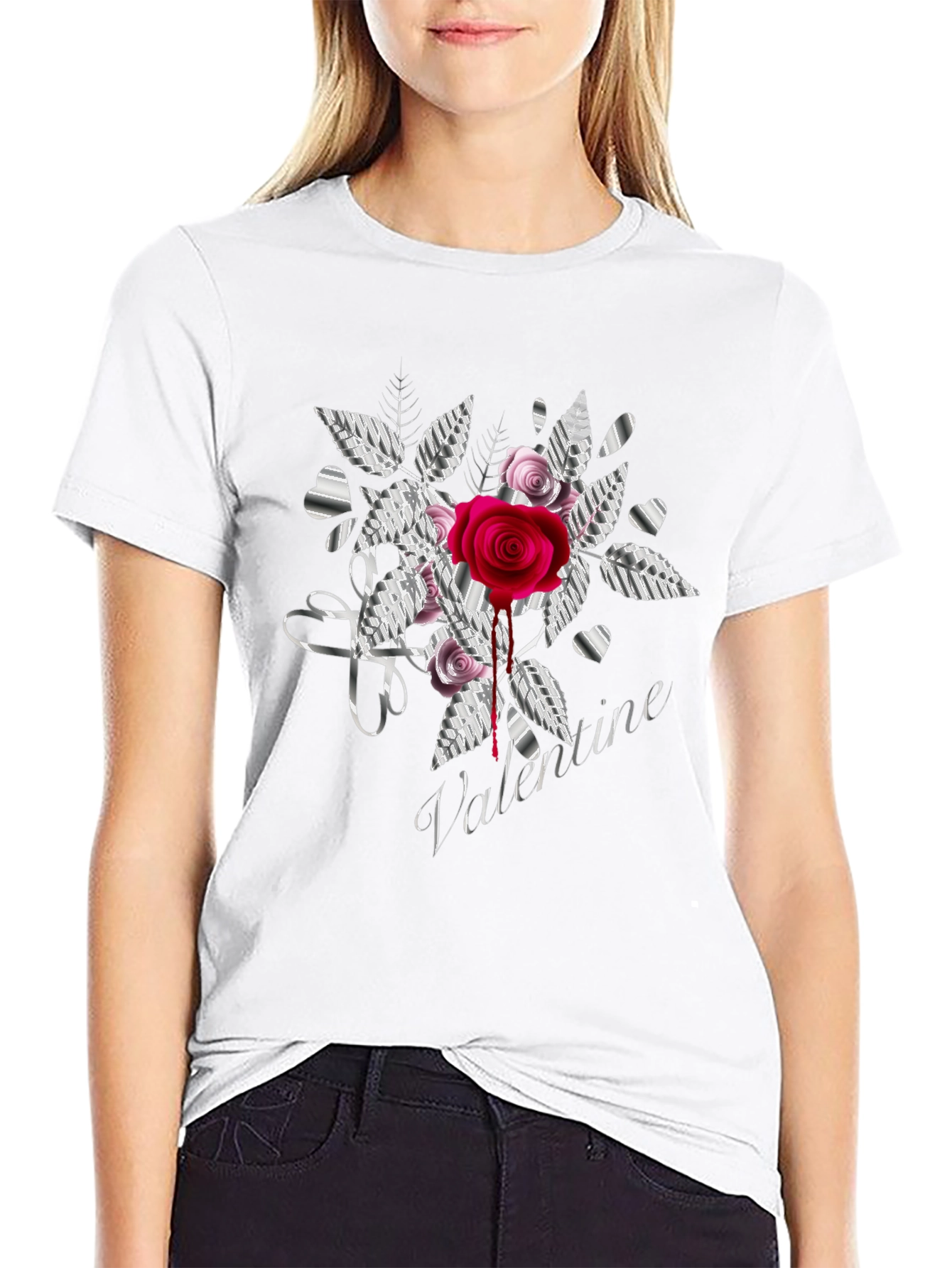 Valentine Rose Graphic Tee - Black