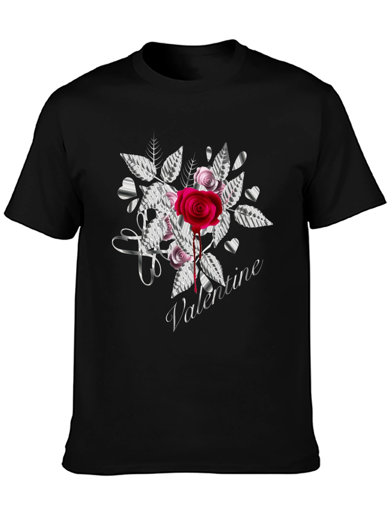 Valentine Rose Graphic Tee - Black