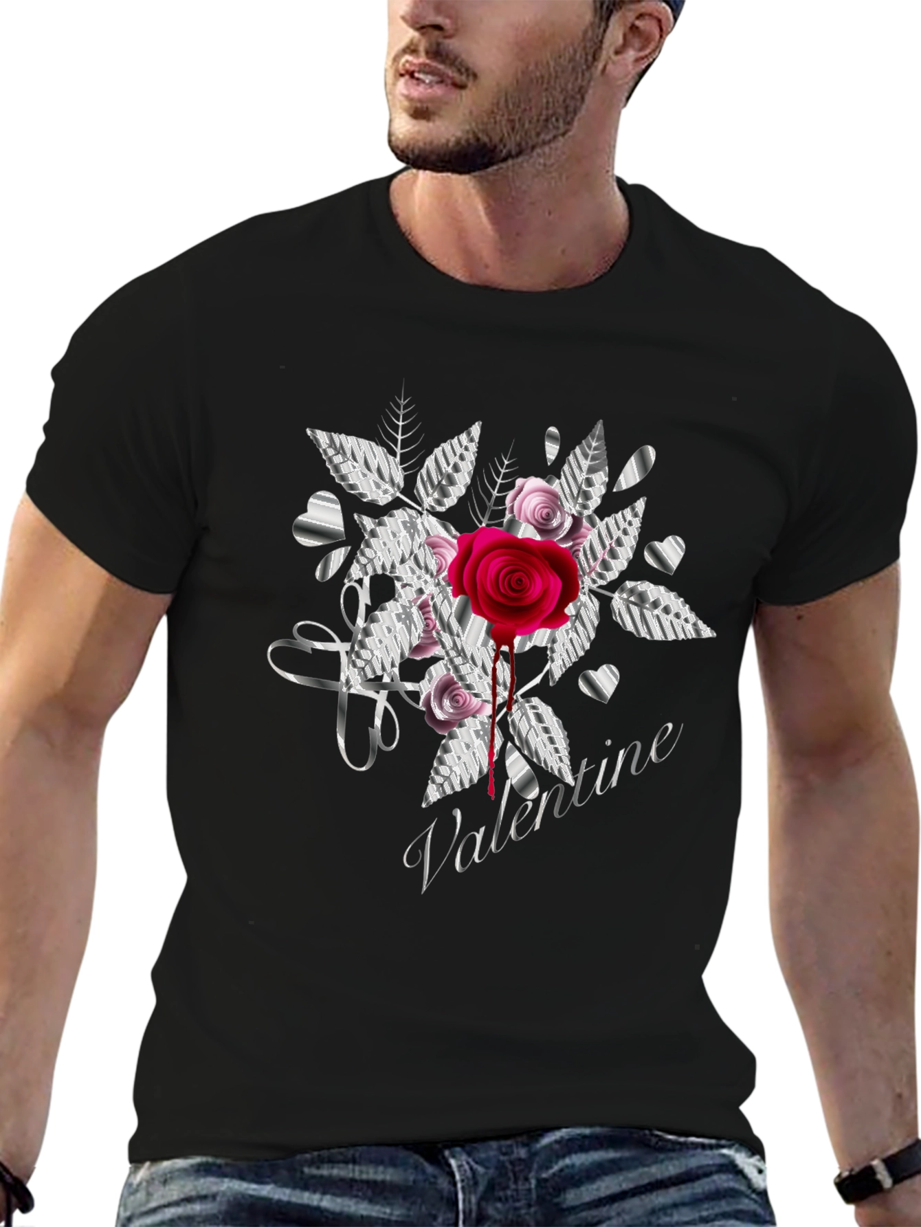 Valentine Rose Graphic Tee - Black