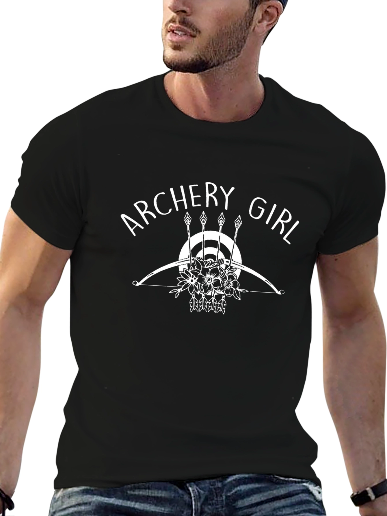 Archery Girl Graphic T-Shirt - Black Casual Tee