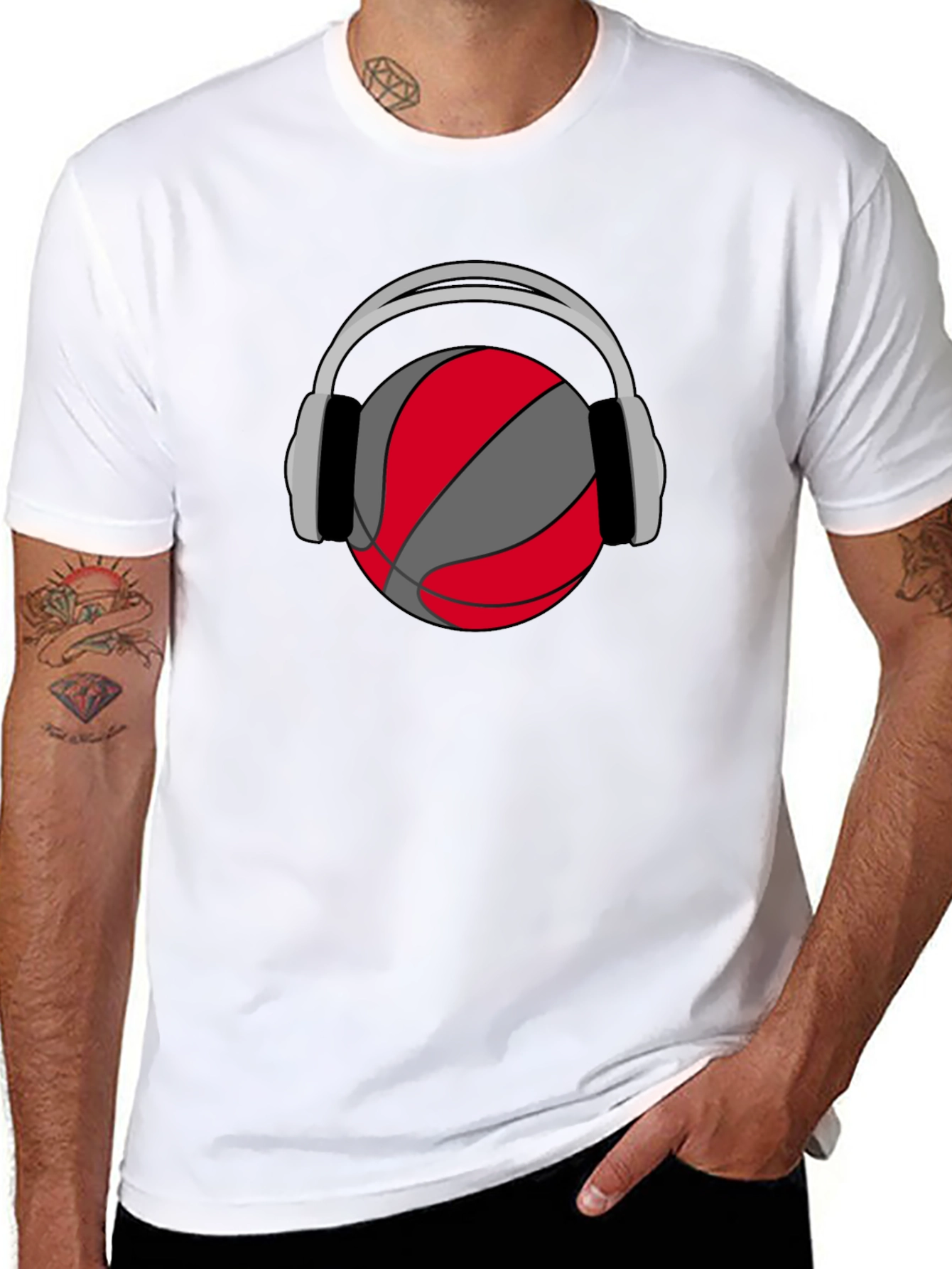 Basketball Headphones Graphic Tee - Black Cotton T-Shirt