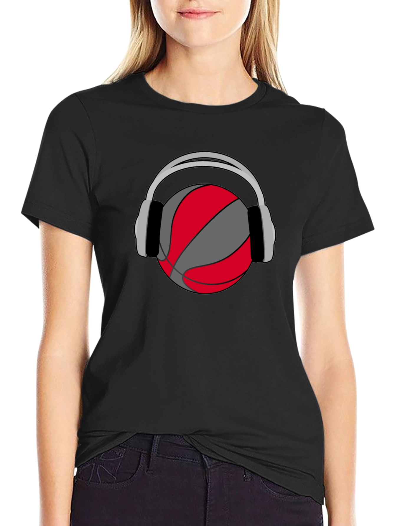 Basketball Headphones Graphic Tee - Black Cotton T-Shirt